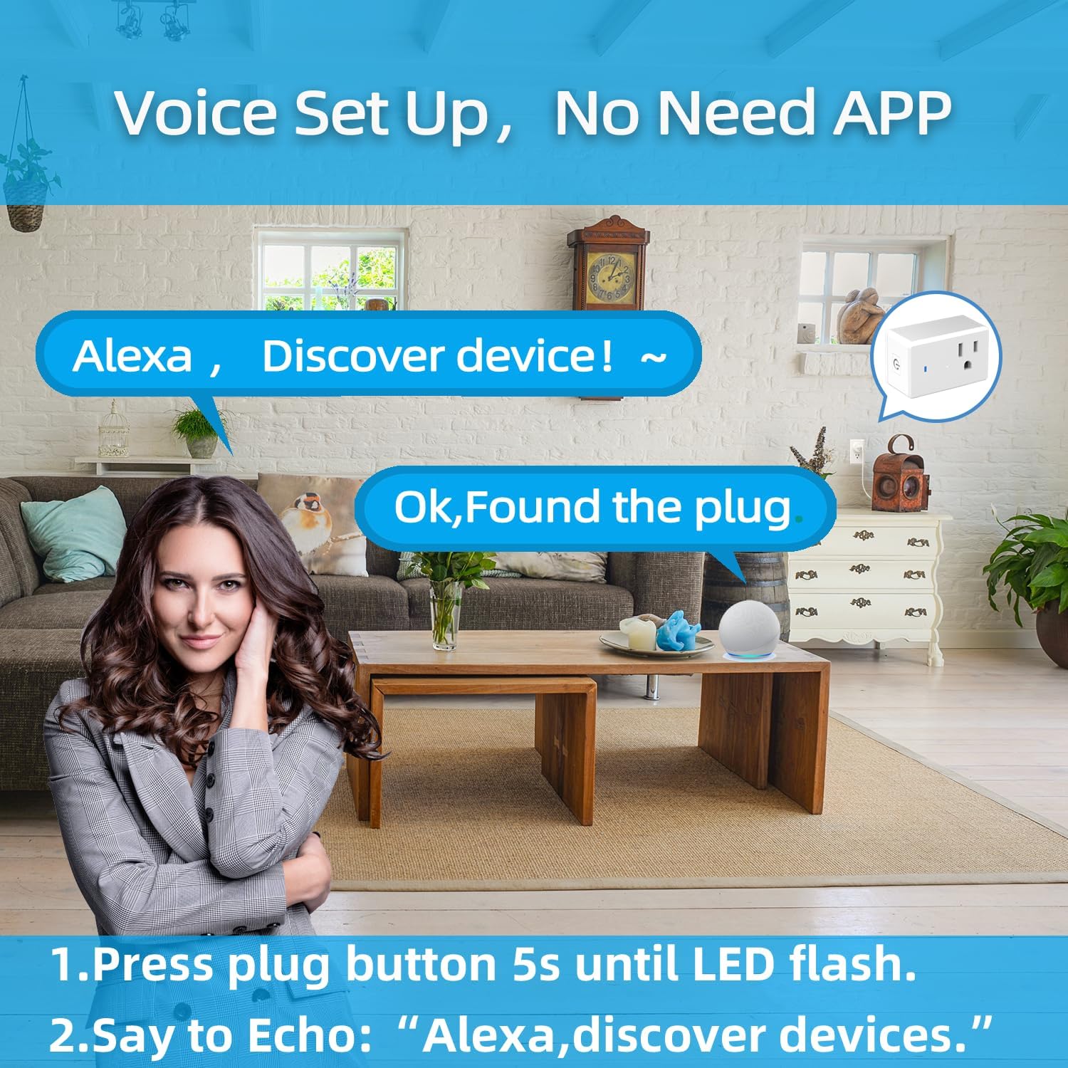 YNF Mini Smart Plug Works with Alexa Only Simple Setup with One Voice Command Voice Control Remote Control — view 3