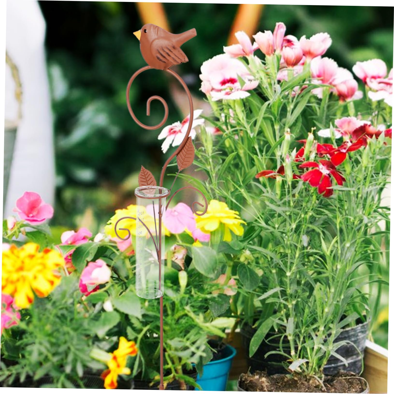 VANZACK Pluviómetro de Estaca de Hierro para Jardín, Medidor de Lluvia Decorativo de Suelo, de Hierro y Vidrio, para Patio y Césped