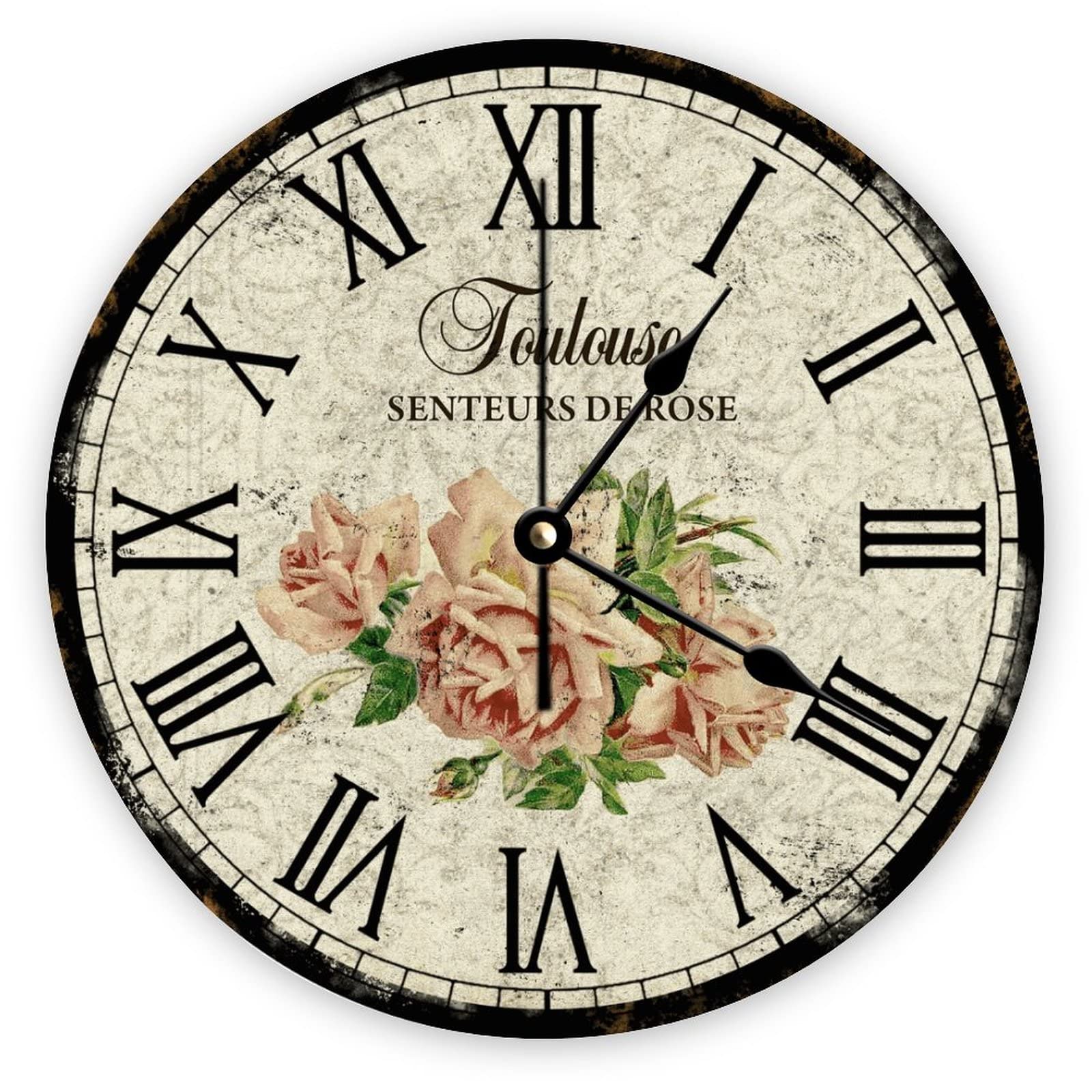 Horloge murale rétro en bois de style français rose vintage Paris 38 cm