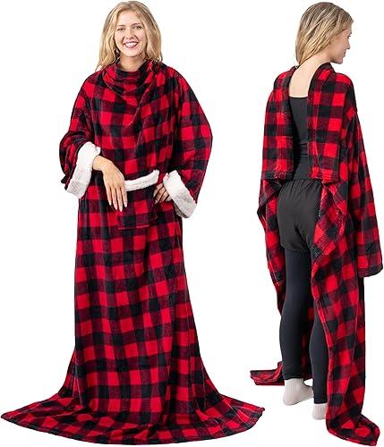 Pavilia - Cobija de lana polar, con mangas, para adultos, hombres y mujeres, elegante, acogedora, cálida, extra-suave, funcional, ligera.