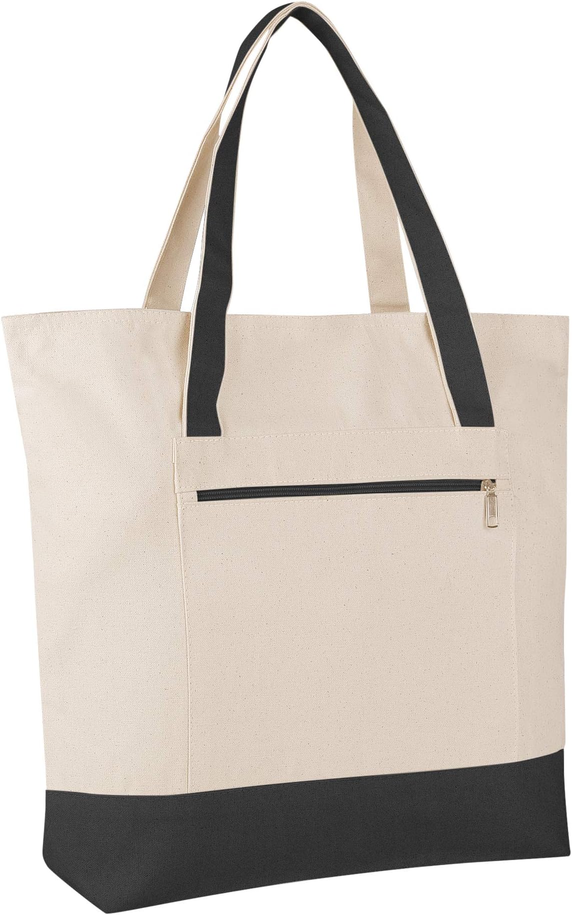 Zipper Sturdy Canvas Tote Bags in Bulk - 4 Pack - Plain Canvas Bags for Beach, Work, Travel, Shopping and More!