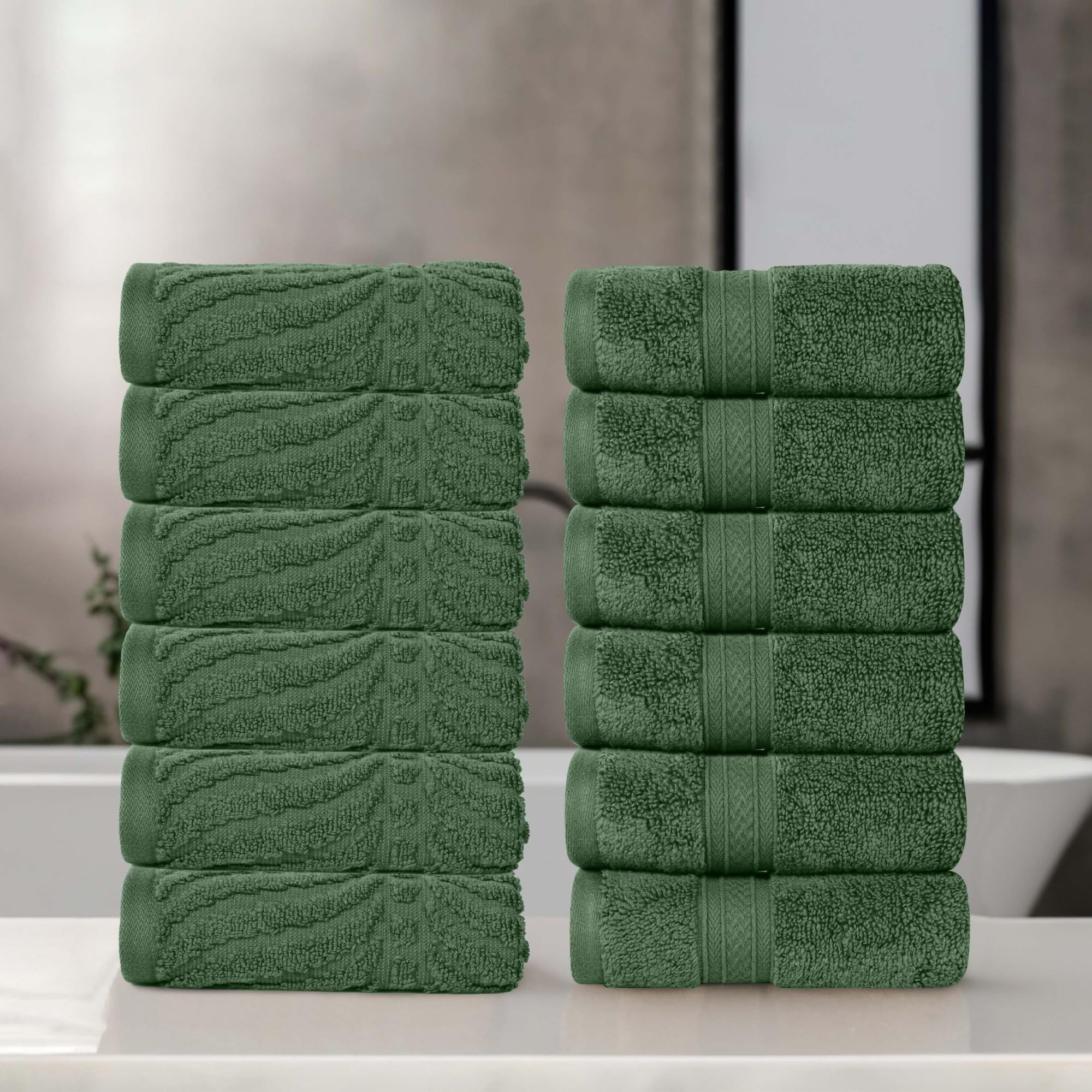 Superior Juego de 12 toallas faciales de algodón con diseño de cheurón, cero torsión, secado rápido, toallas faciales pequeñas, spa, hotel, invitados, hogar, artículos básicos de baño, absorbentes, de