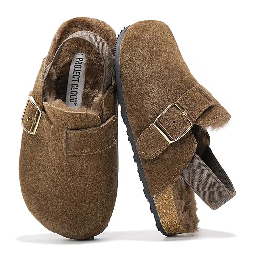 Project Cloud Clogs for Kids - Genuine Leather Kids Clogs with Cork Footbed Arch Support - Non-Slip Slippers & Sandals for Boys & Girls Footwear