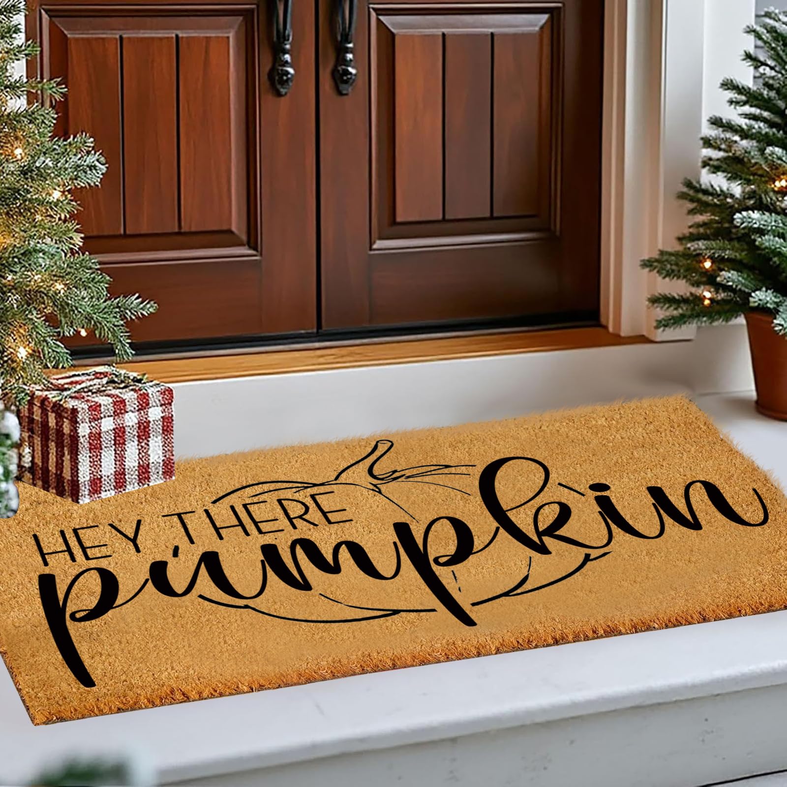 Pumpkin Doormat Fall Decor, Natural 100% Coco Coir Fiber Welcome Rugs with