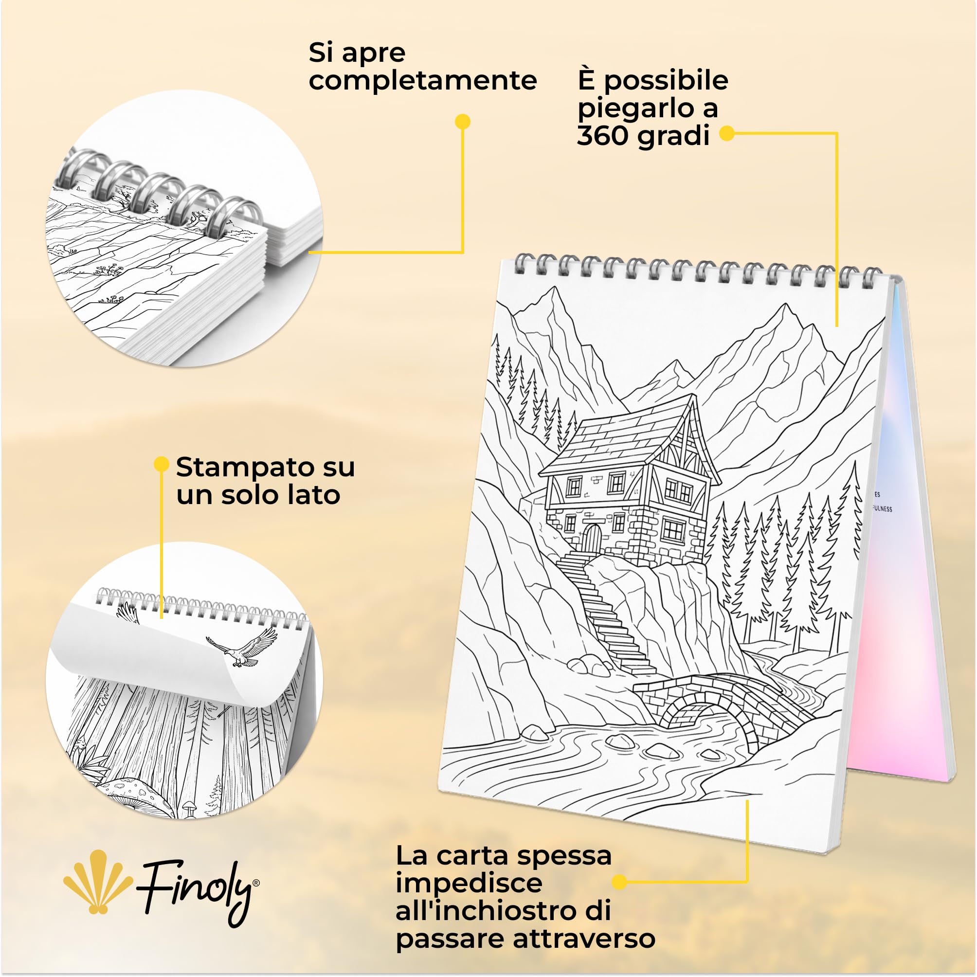 Finoly Libri da Colorare per Adulti Paesaggi A4 Riduce lo Stress | Album da Colorare per Adulti Principianti e Esperti | Mindfulness Inchiostro Non Che Trapassa