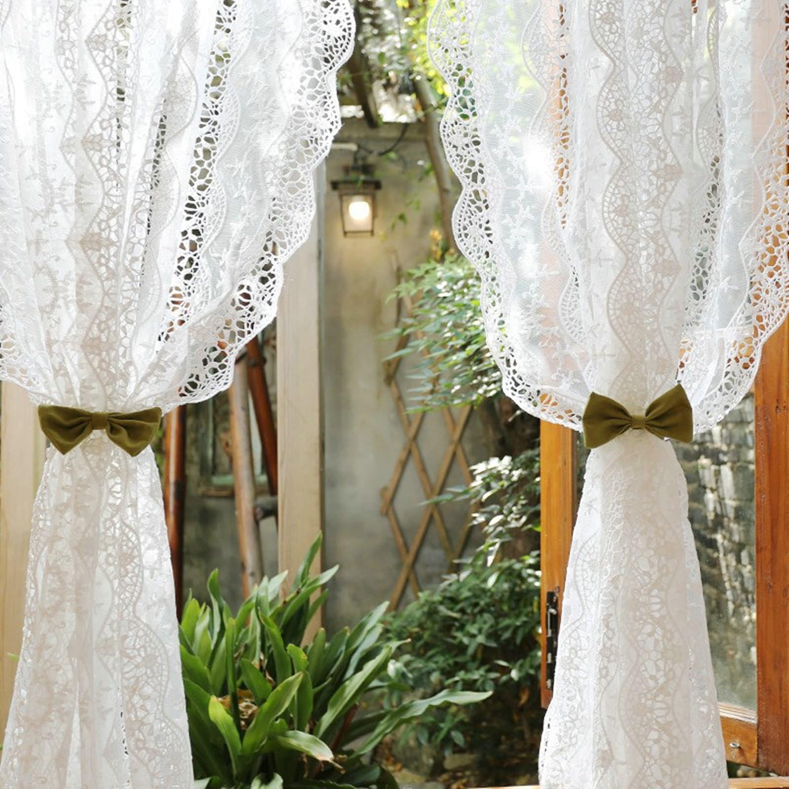 KnSam Rideau Voilage Fenetre Polyester à Passant Dentelle Bordure Festonné Blanc, Rideau Salon Porte Entrée Style Américain 125x130cm 1pcs