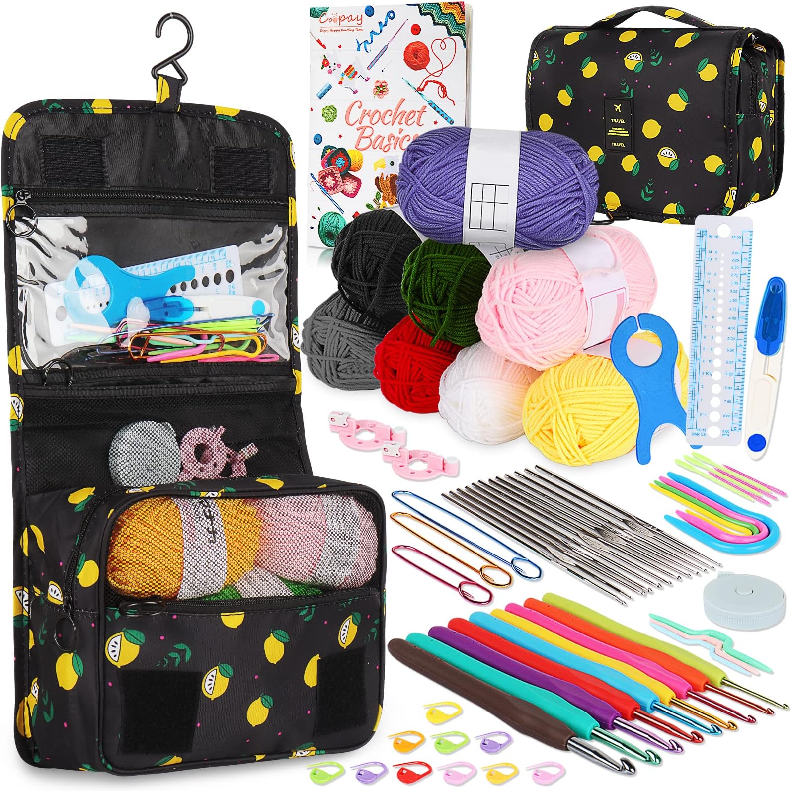 Coopay 62 pièces kit Crochet Debutant Complet, Kits de Crochet Portable