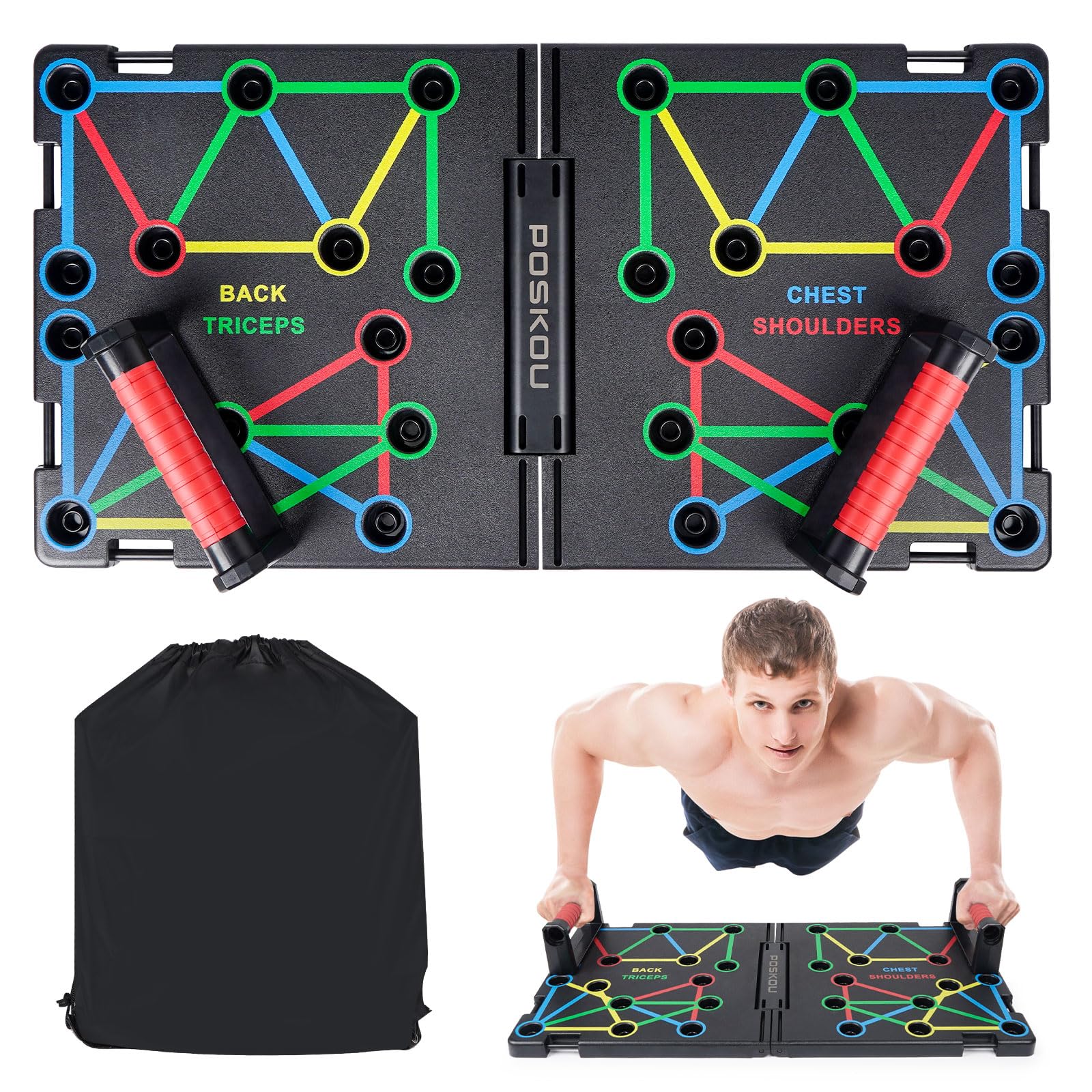 Planche De Pompes Multifonction 14 En 1 POSKOU - Équipement Fitness Maison Pour Muscler Poitrine, Épaules Et Triceps