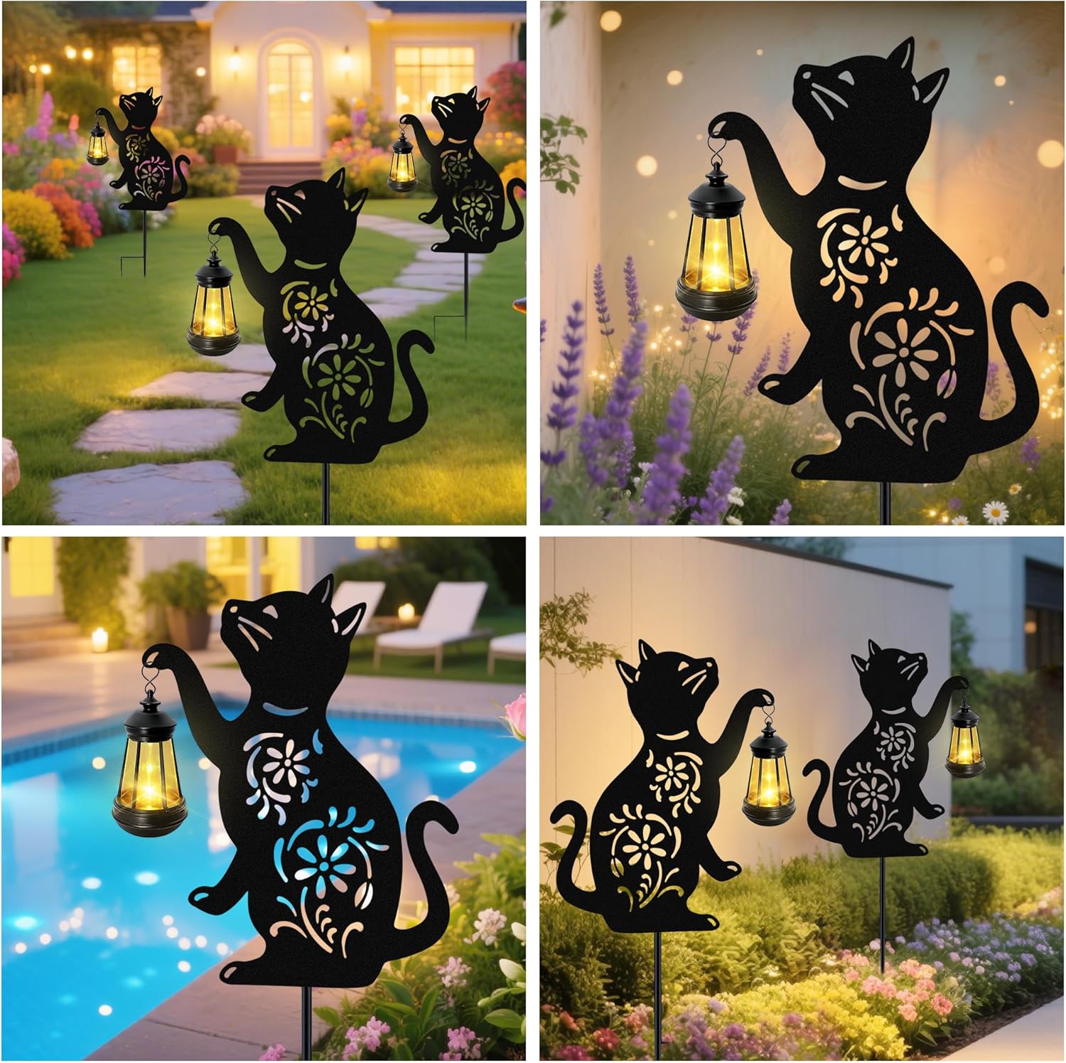 Solar Cat Hanging Lantern Outdoor, 2 Pack Black Cat Solar Lights, Cat Lover Gifts for Women Mom Grandma Birthday,Mother's Day,Waterproof Garden Ornaments Decor Outside Backyard,Patio,Pathway - Image 5
