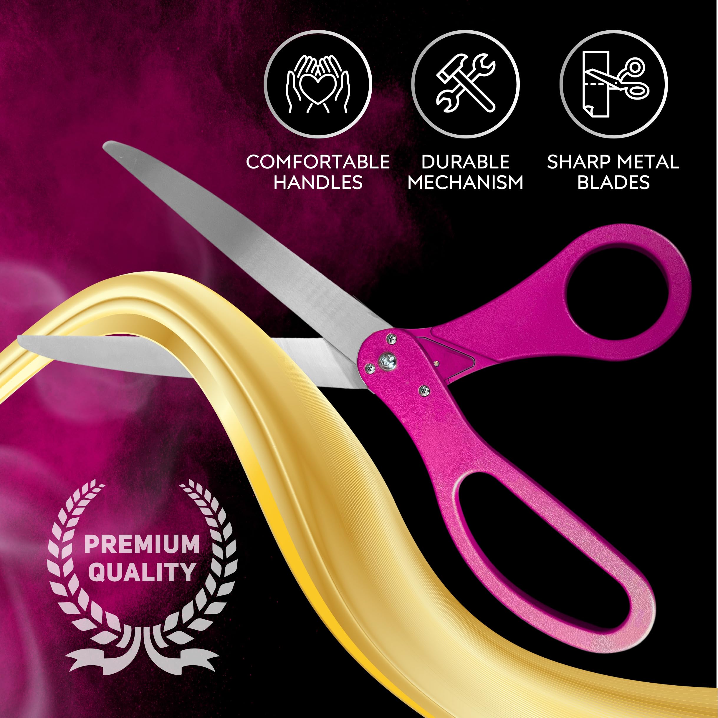 Tijeras de corte de cinta rosa de 25 pulgadas, tijeras gigantes de gran apertura, tijeras de belleza grandes para mujer, suministros de fiesta de gran apertura para ceremonia de corte de cinta y