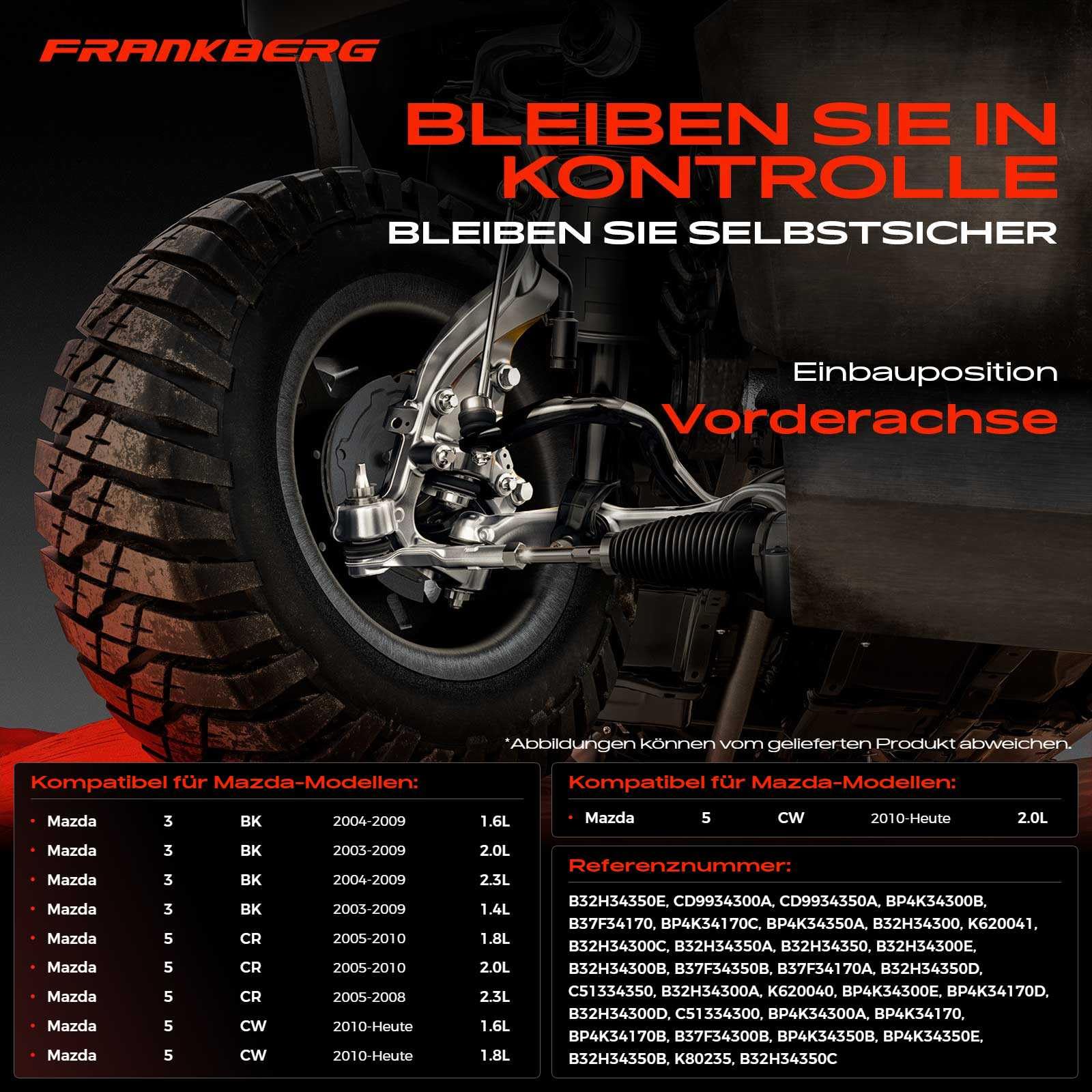 Frankberg 2x Querlenker + 2x Koppelstange Vorne Links Rechts Kompatibel mit 3 BK 2003-2009 5 CR19 2005-2010 5 CW 2010-2024 3 Stufenheck BK 2003-2009 Replace# B32H34300D