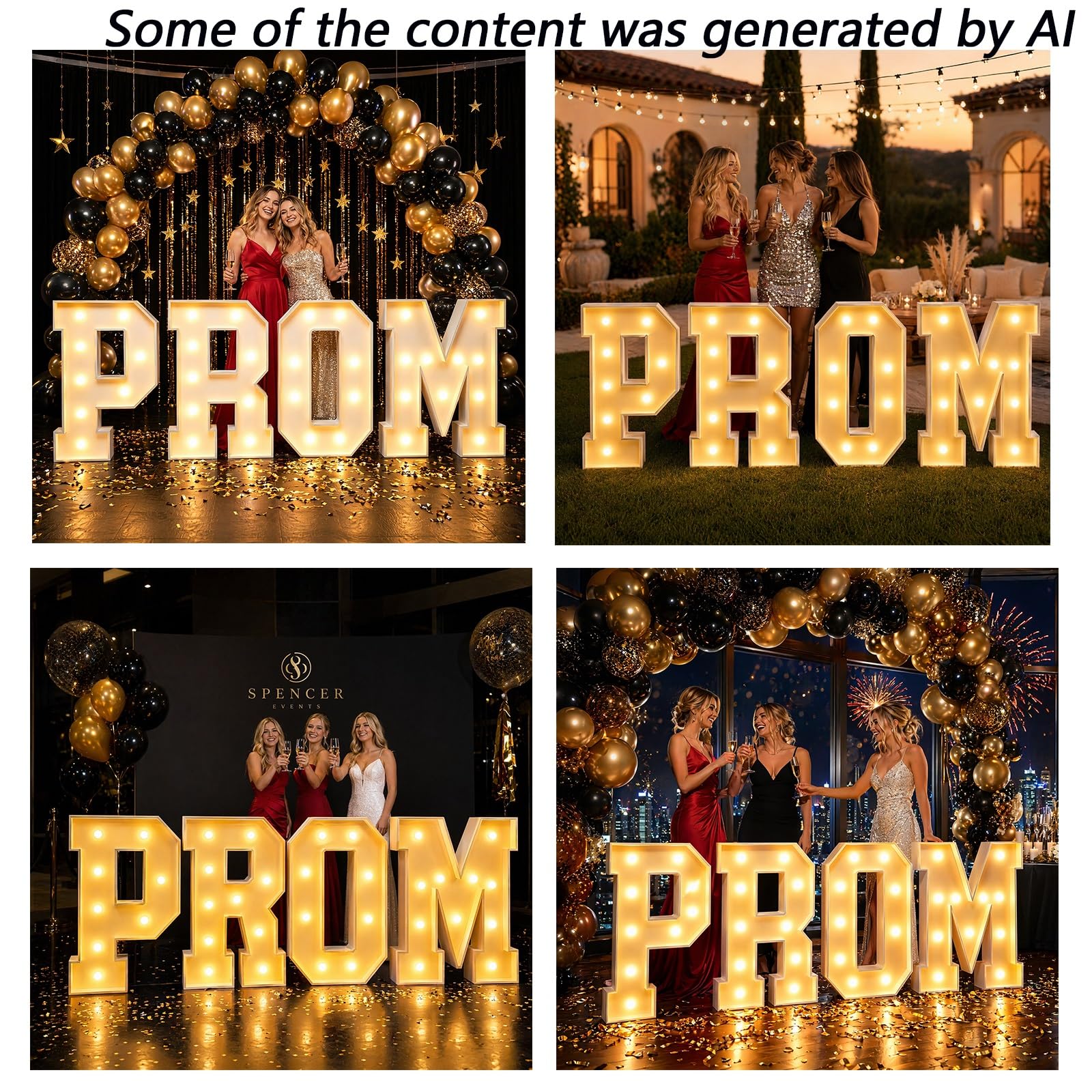 4 Uds decoración graduación 2026 cartel letras marquesina iluminadas LED | Fondos tablero espuma letra cumpleaños boda fiesta Bar escuela secundaria graduación universitaria(PROM,70cm(2.3FT))