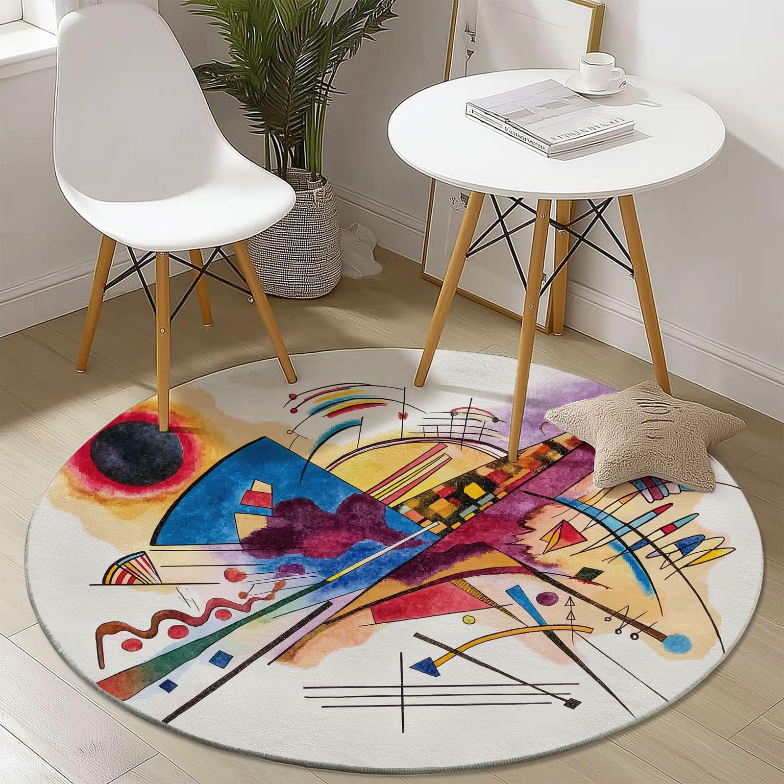 Tappeto Rotondo 210 cm, Morbido, Lavabile, colorato, con Stampa di Simboli Astratti e frecce, Antiscivolo, Leggero, Ideale per Soggiorno, Sala da Pranzo, Cucina, Camera da Letto e