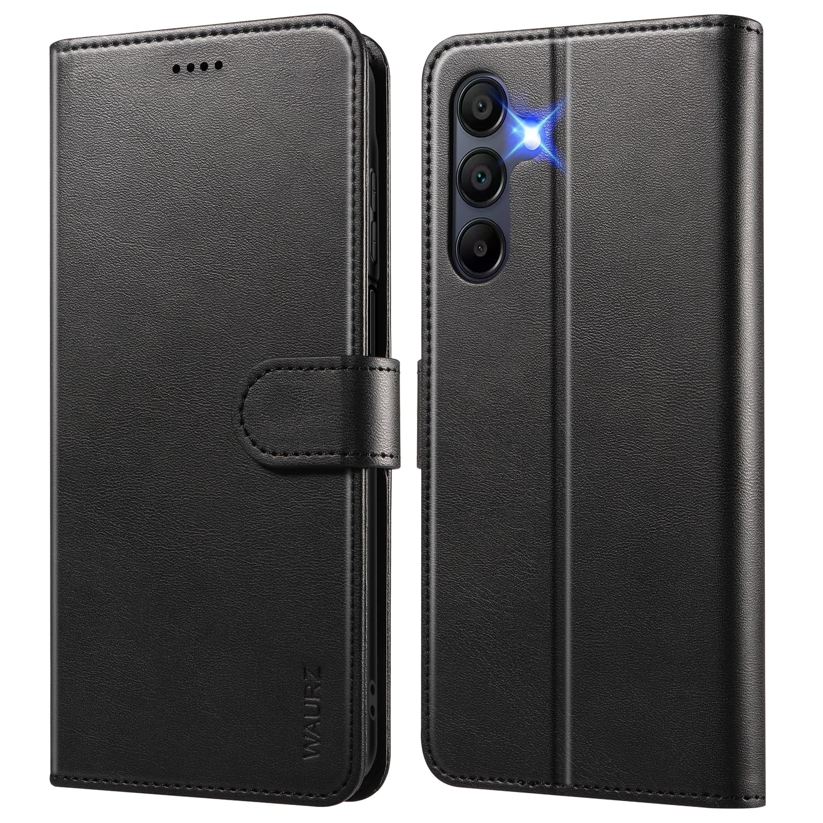Cover per Samsung Galaxy A56 5G Custodia Cover Pelle Libro con 2 Pellicola Vetro Temperato Protezione Schermo Portafoglio Porta Carte Antiurto Cuoio Flip Case Custodia Cover,Nero