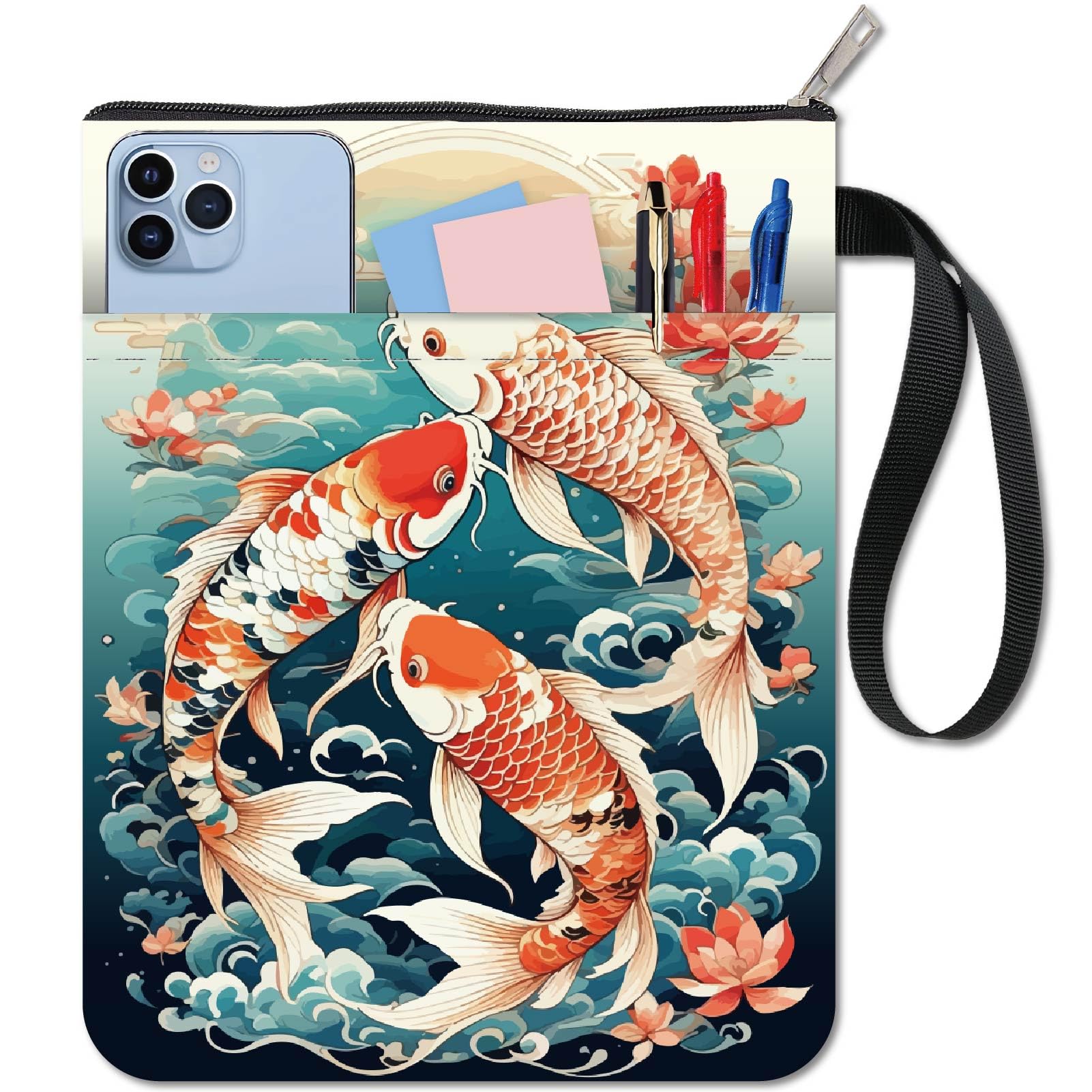 CRASPIRE 11x8.6In Cloth Book Cover Fish Sea Ocean Flower Colorful Sleeve Pocket Washable Reusable Double Sided Notebook Wraps Paperback Protector Bag Zipper for Book Lovers Bookworm Birthday Gifts