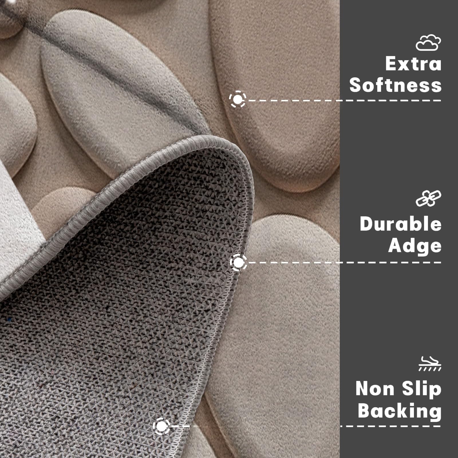 Schmutzfangmatte Innen, Moderne Steinmauer Waschbarer Fußmatte Kieselsteine Und Felsen Teppiche rutschfest Eingangstürmatte Absorbierend für Flur, Garten, Küche, 90x150 cm, Beige