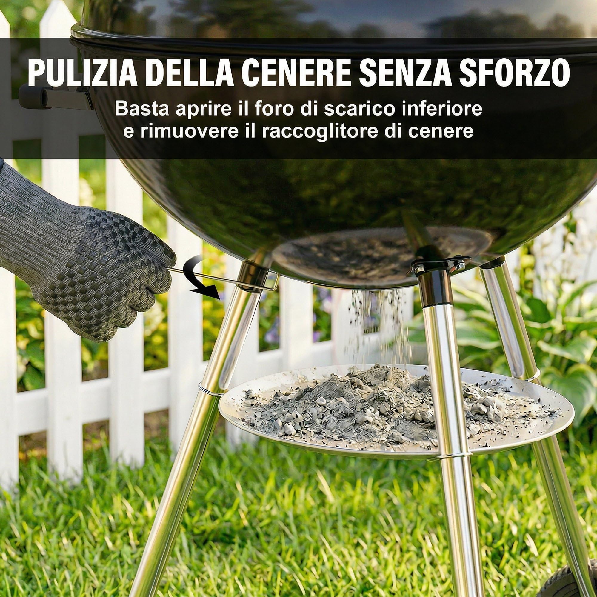 Outsunny Barbecue Carbonella Rotondo Kettle, BBQ Carbonella Portatile con Coperchio, Griglia Ø53.5cm, 2 Scatole Carbone, Ripiano, Termometro, Sfiati Regolabili, Portacenere, Manici, Ruote per Giardino