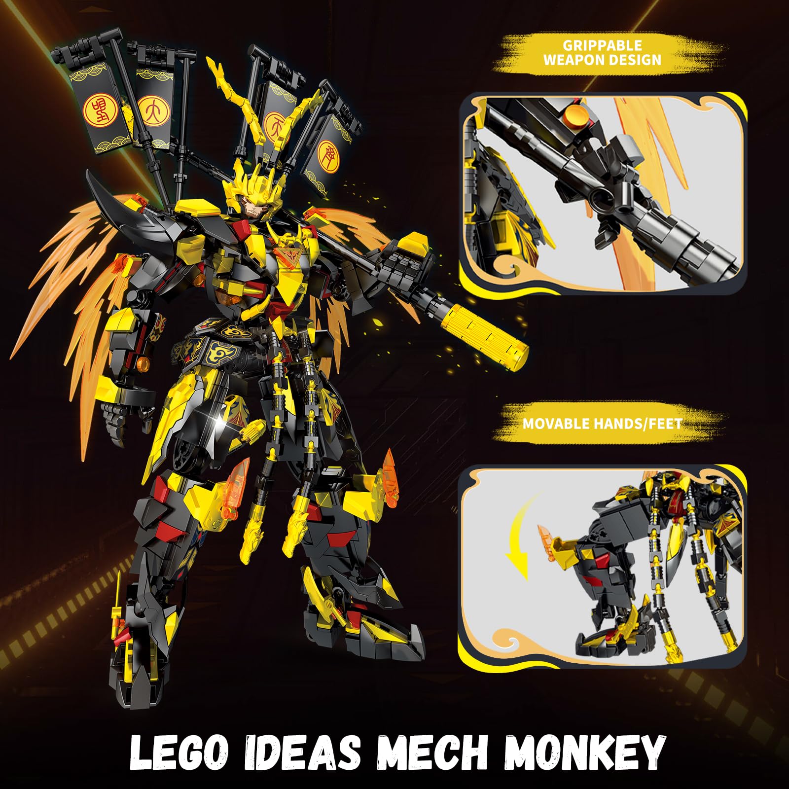 Mech Wukong Building Blocks with Glow in The Dark Effect, Compatible with Lego, Chinese Classical Mythology Design, Home & Office Deco, Nice Gift for Adults, Boys and Girls 12+（1128pcs）