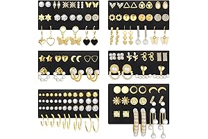 Assorted Stud Earrings for Women: 68-Pair Hypoallergenic Earring Set