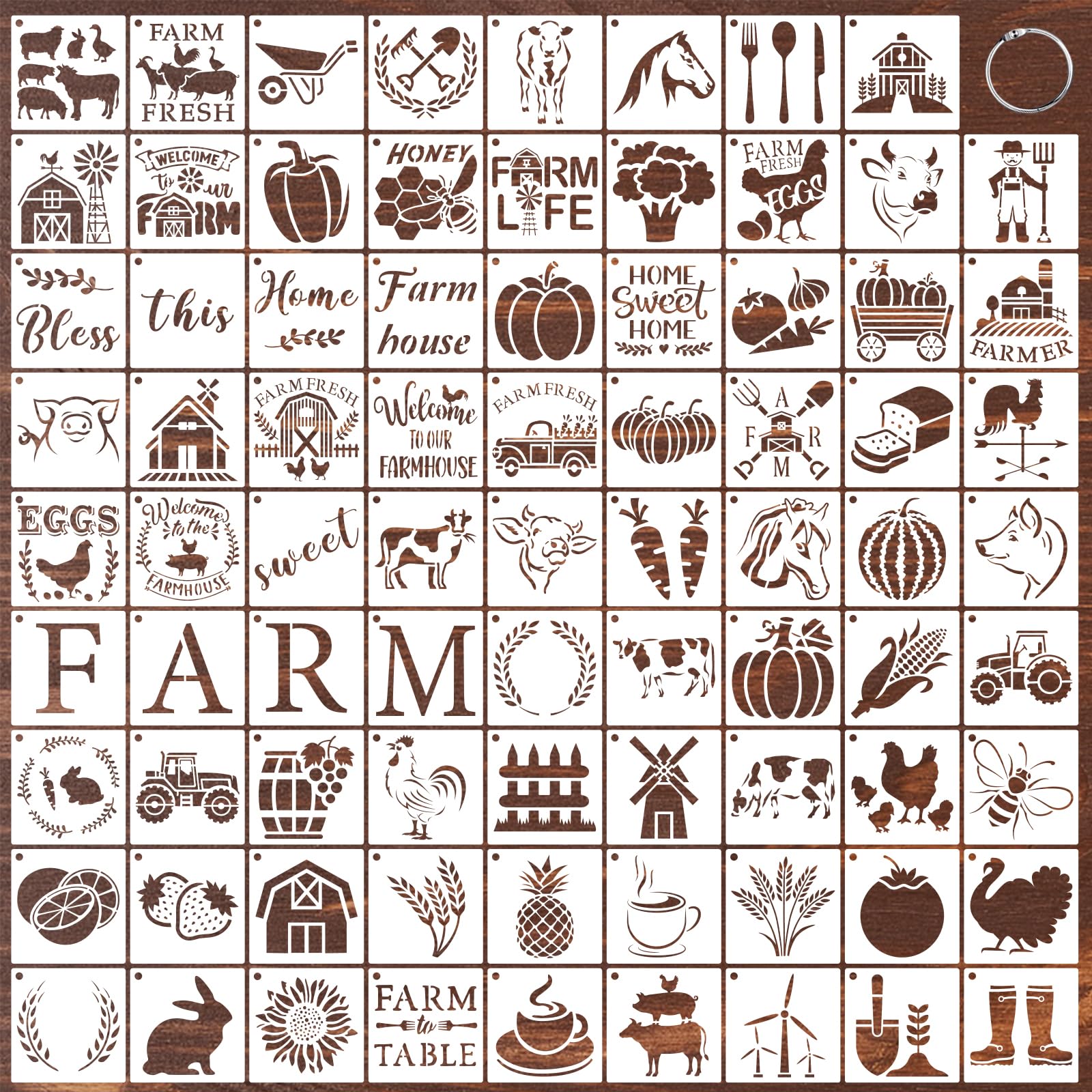 80 Pcs 4 x 4 Inch Stencils for Painting on Wood, Reusable Farm Animal Plastic Stencils DIY Craft Paint Template Set for Wall Rock Home Decor