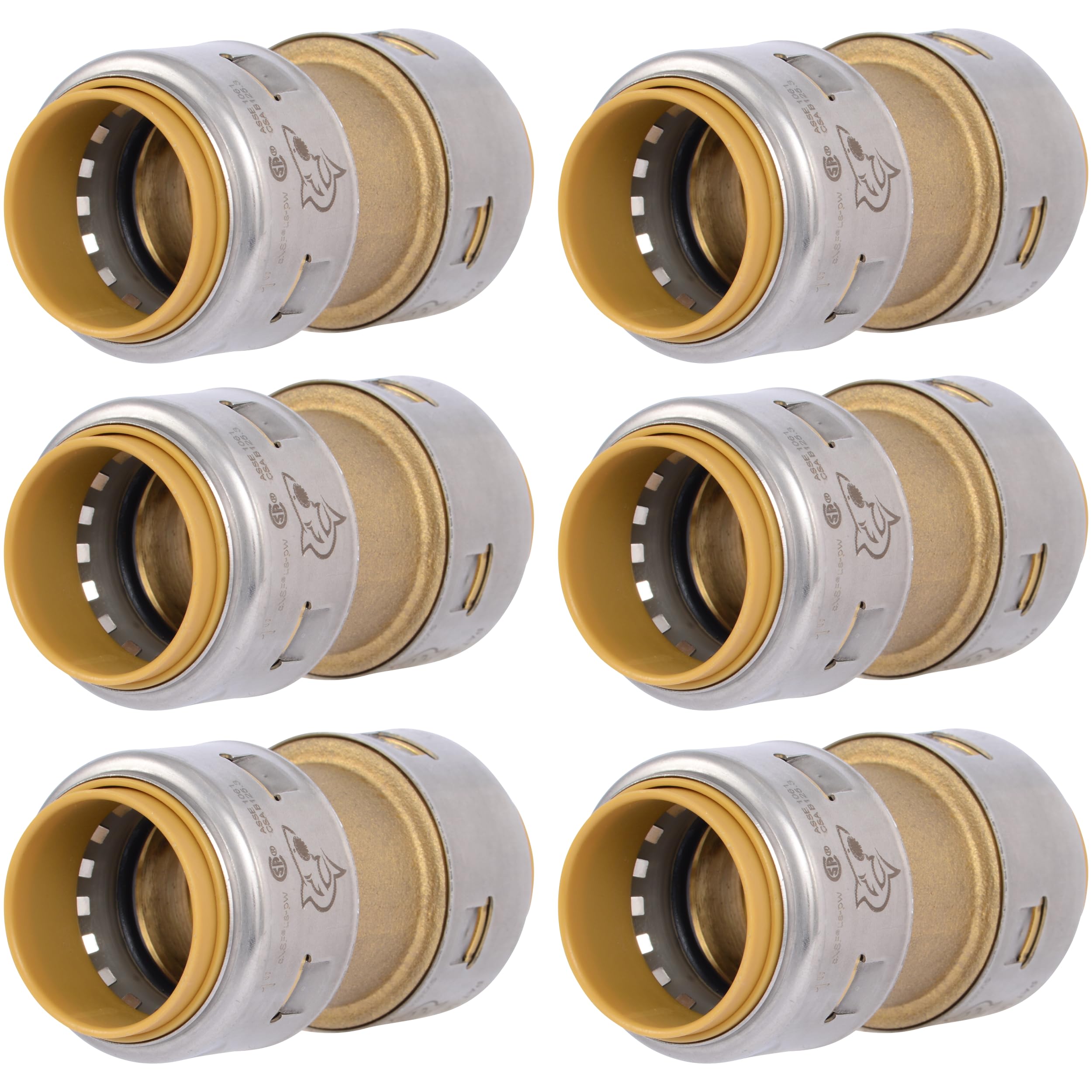SharkBite Max 1 Inch Coupling, Pack of 6, Push to Connect Brass Plumbing Fitting, PEX Pipe, Copper, CPVC, PE-RT, HDPE, UR020