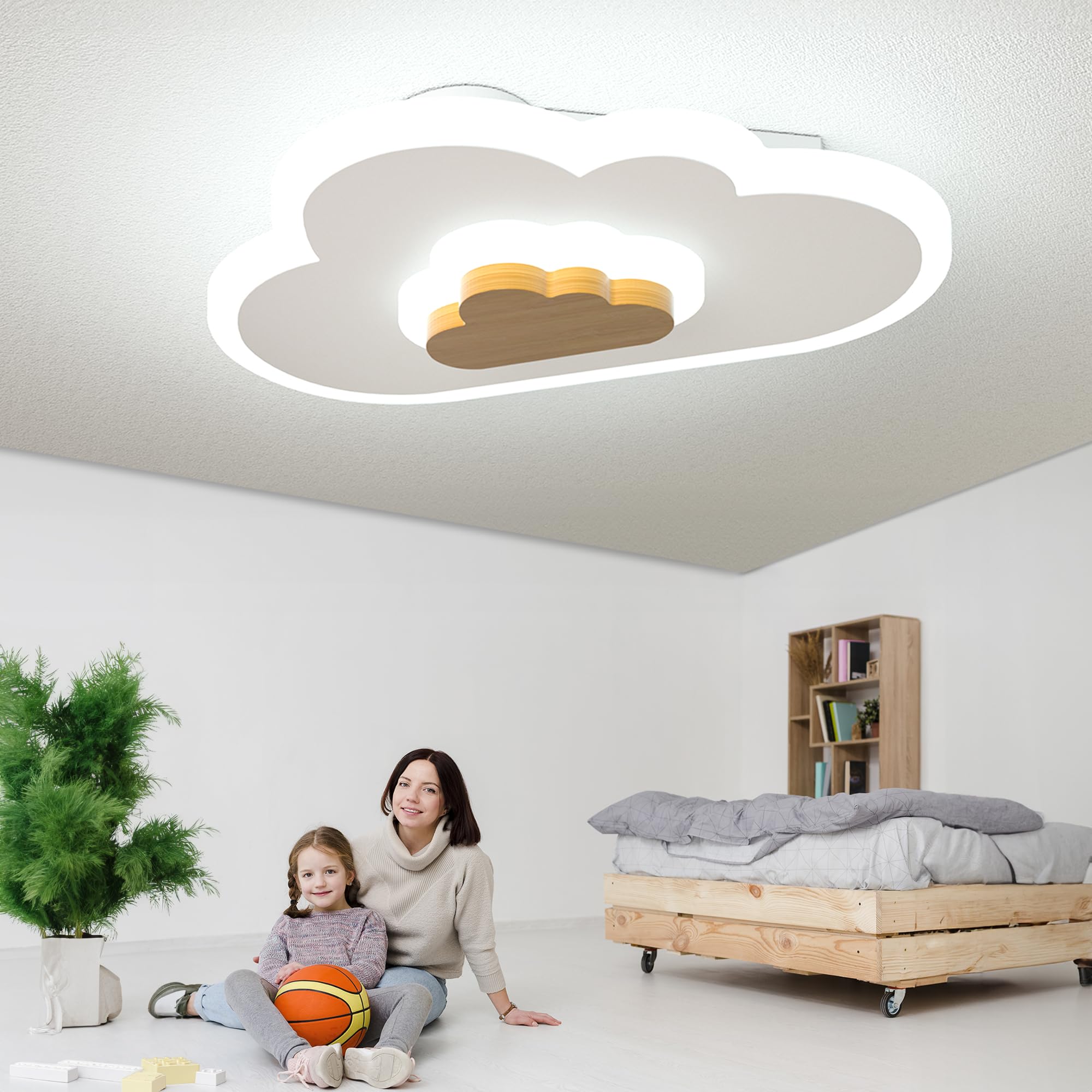 Kinderkamerlamp, plafondlamp, dimbaar, led-kinderlamp, voor meisjes en jongens, slaapkamer, plafondlamp, roze, vlinder, hartdesign met afstandsbediening, plafondlamp (koud wit, 6500 K, lengte 50 cm
