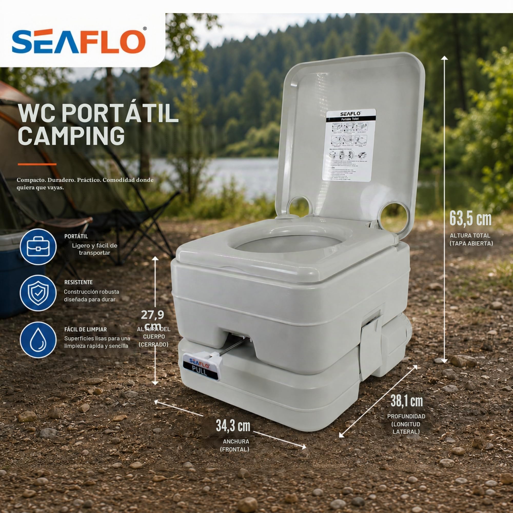 SEAFLO Inodoro portátil para marina, RV, camping y barco (2.6 galones)