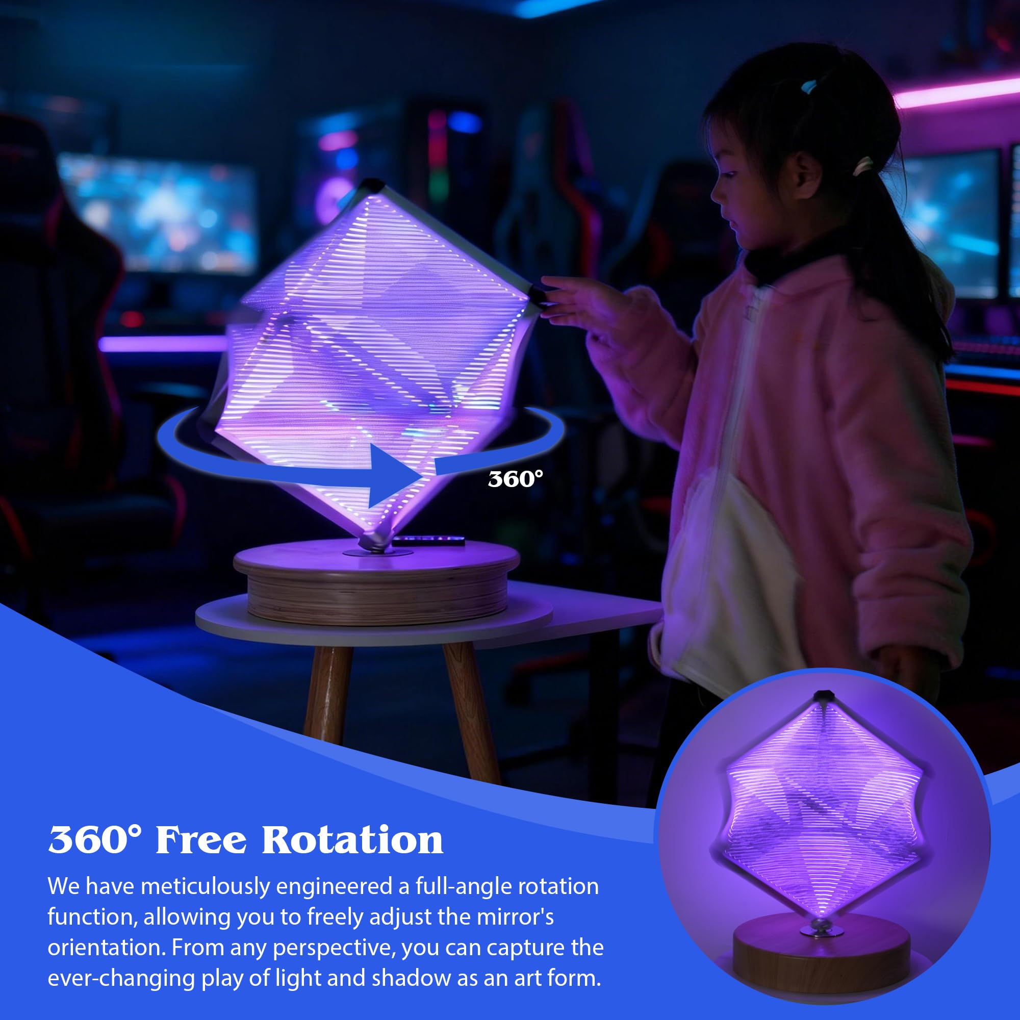 Infinity Mirror Tunnel Light, RGB-kleuren Cool Cosmic Cube Lights met afstandsbediening, USB-opladen naast bureaulamp, perfect voor kinderdagverblijf en speelgoed