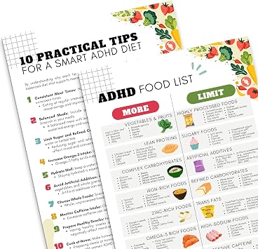 PODMemory 2PCS ADHD Food Guide & Helpful Dietary Tips for Better Focus, ADHD Food List Poster