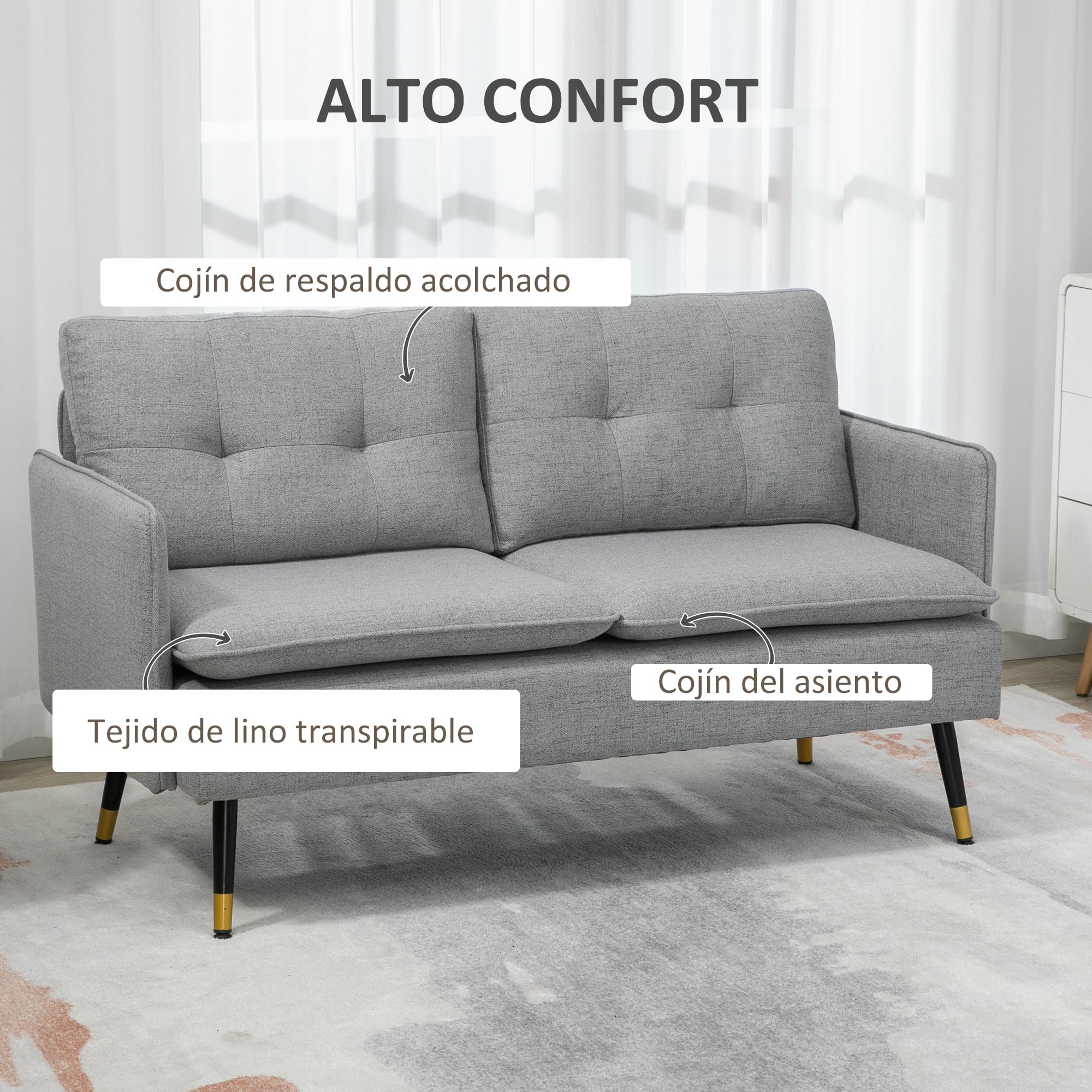 HOMCOM Conjunto de Sofá Incluye Sofá de 2 Plazas y Butaca de Salón Gris | 1 Butaca de Salón, Reposabrazos, Asiento Acolchado, Patas de Acero, Dormitorio, Oficina