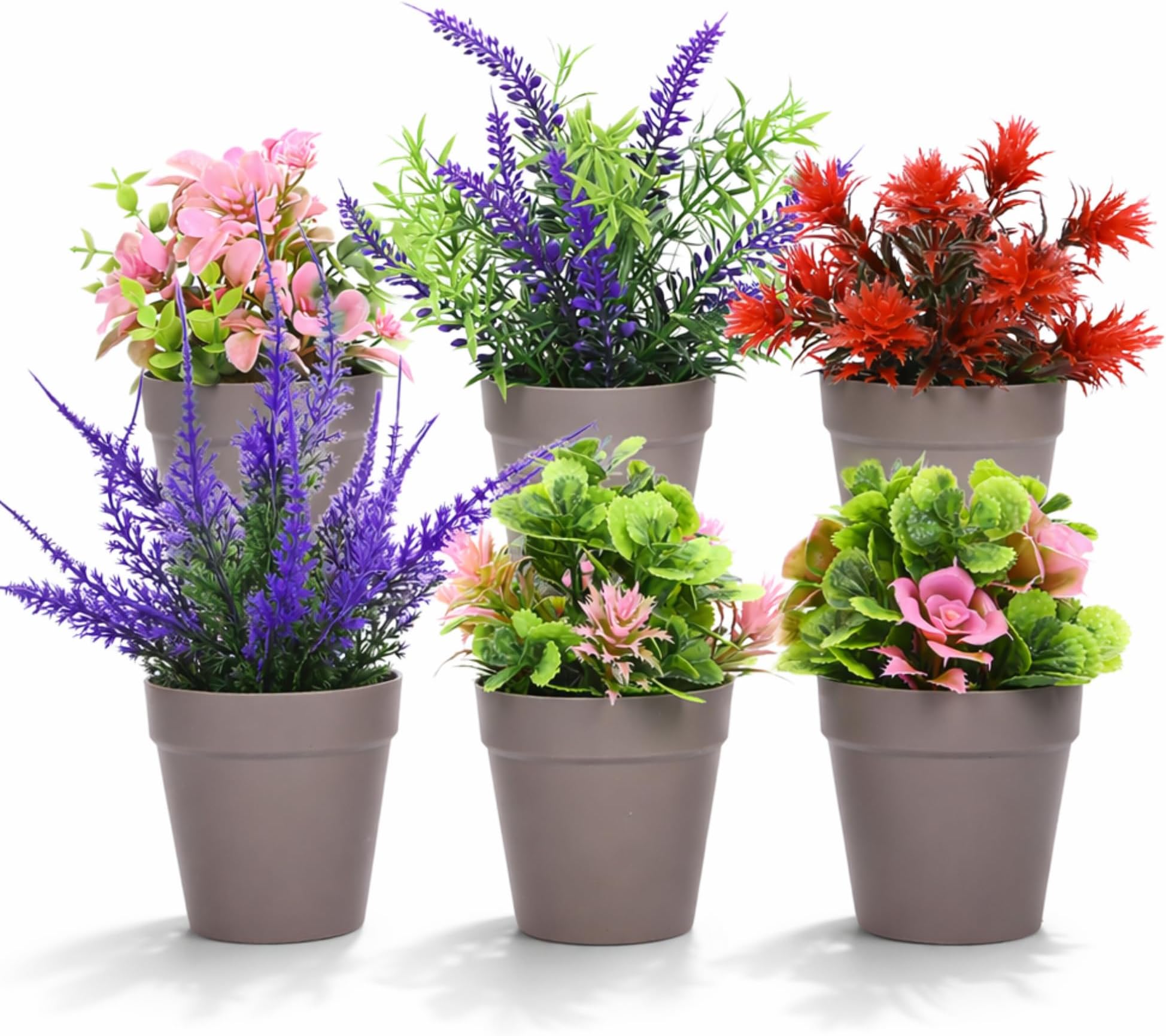 - VENTO Artificial Plants with Pots, Small Fake Green Plants for Home Decor, Office Desk, Living Room, Bedroom, Non-Toxic Plastic, Decorative Indoor Plants (Pack of 6- Multicolour)