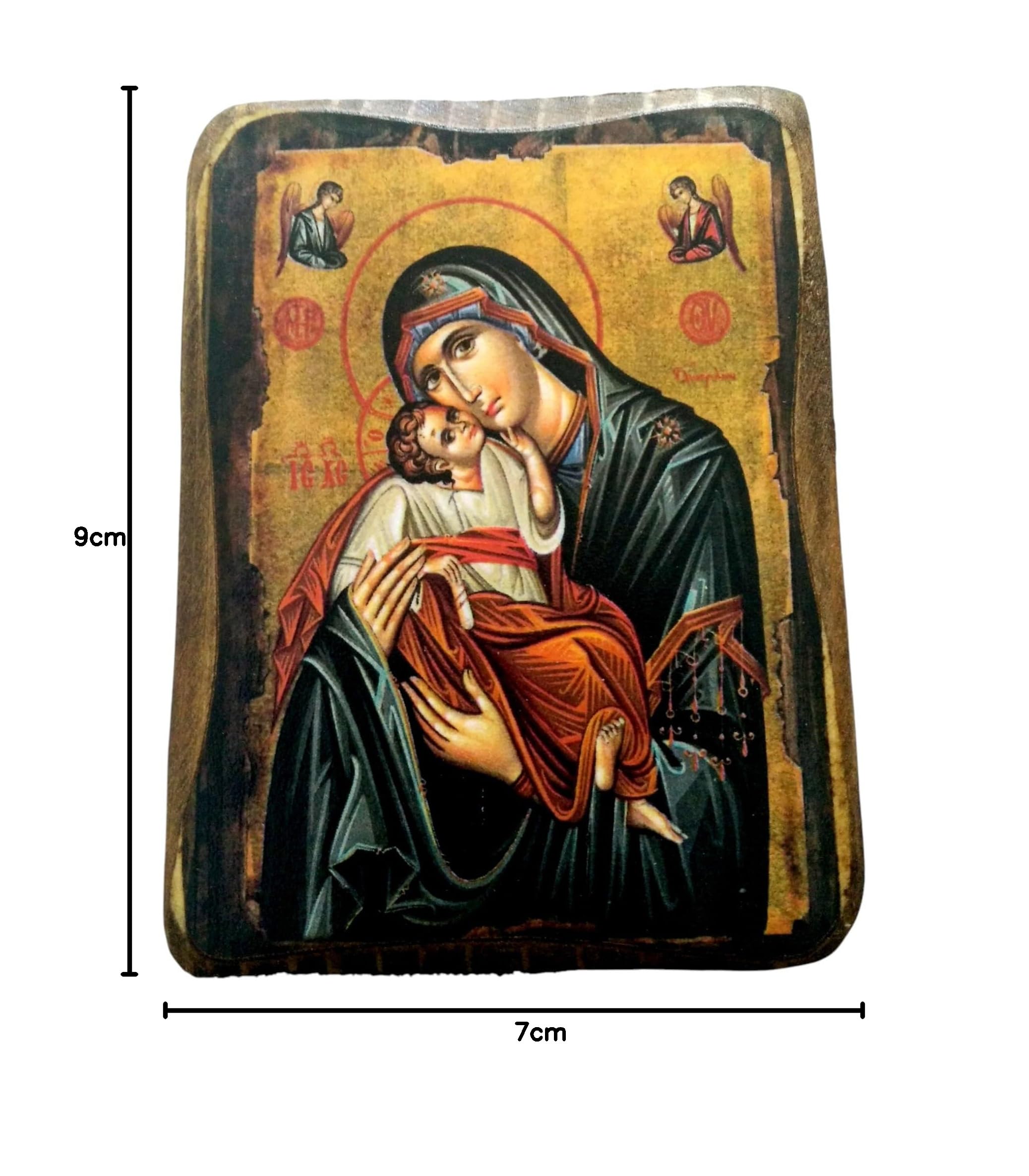 Drewniana grecka prawosławna drewniana ikona Matki Boskiej i Jezusa Chrystusa / A0