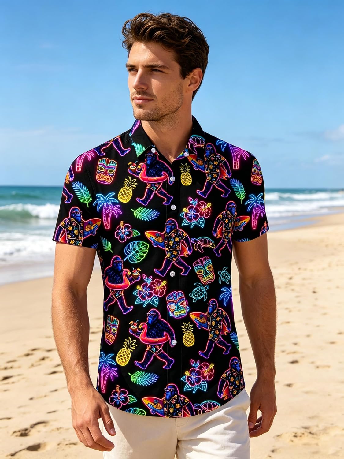 Fanient Mens Hawaiian Shirt Summer 3D Print Casual Short Sleeve Button Down Graphic Aloha Dress Shirts