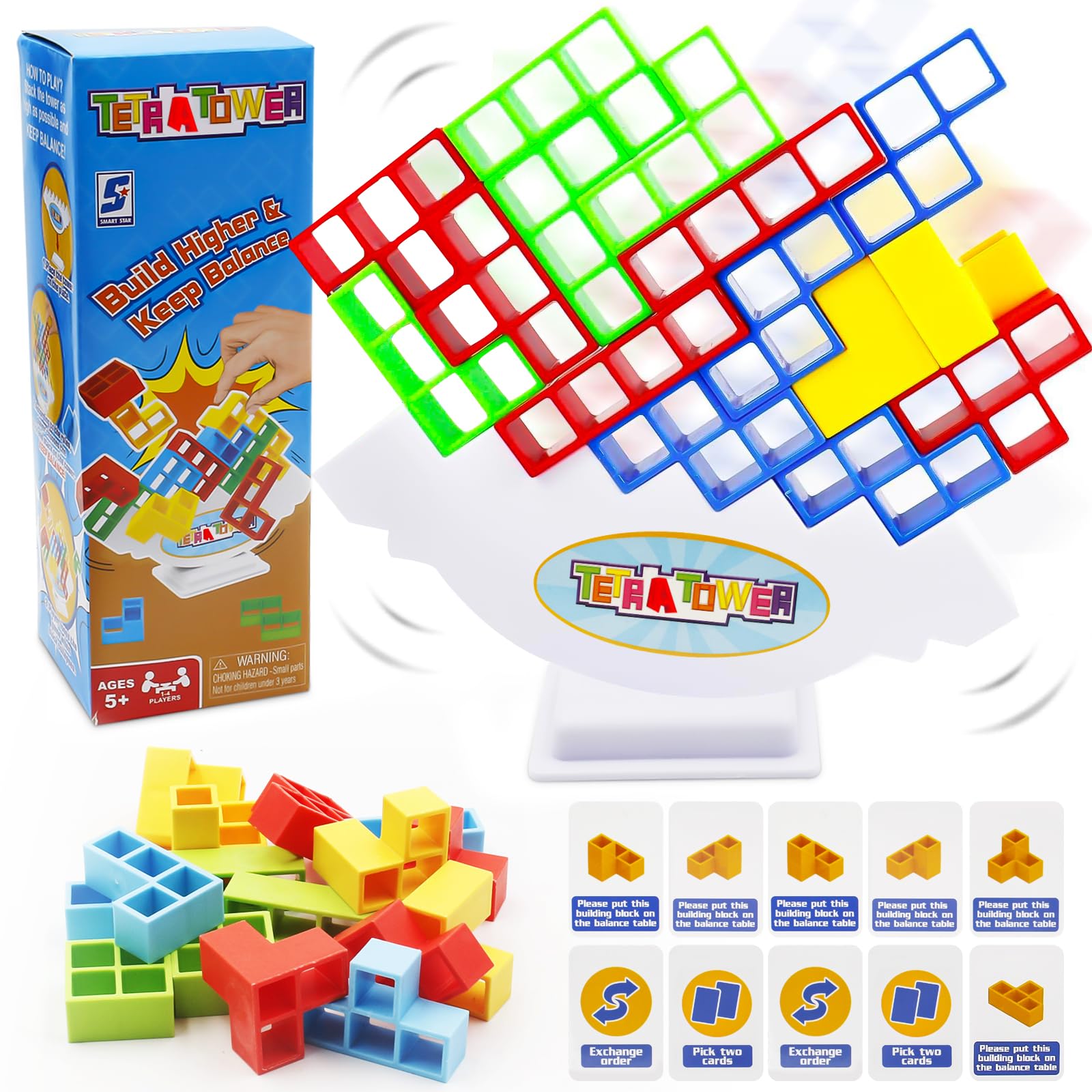 KoyigoTetra Tower Balance Game, Stack Balance Toy, Stacking Balance Assembling Building Blocks Toy for Parent-Child Interactive Toy, Montessori Toy Gift for Kids Adults (16 Pcs)