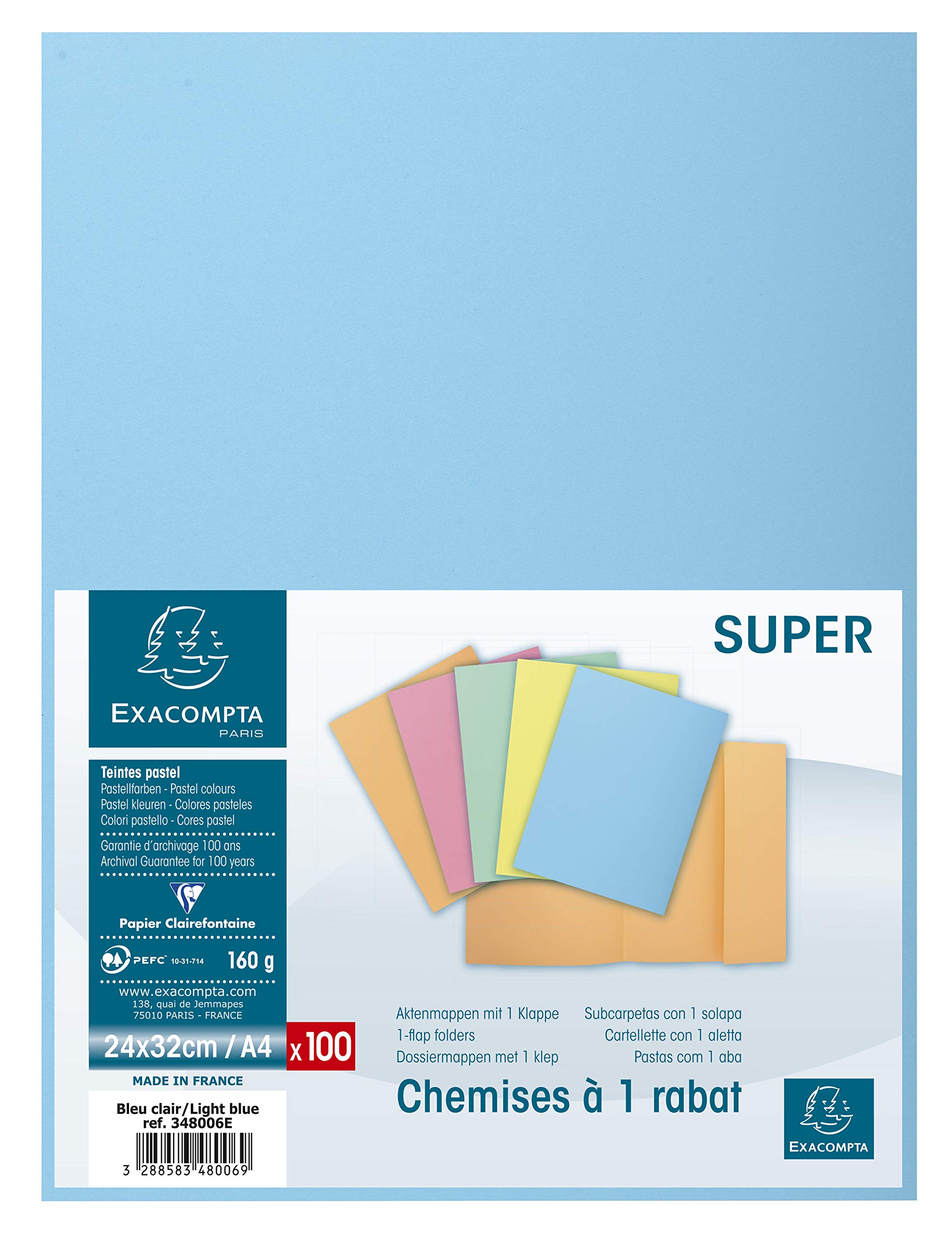 Exacompta, Ref 348006E, Super 210 1-Flap Folders, 240 x 320mm in Size, Suitable for Holding A4 Documents, 160gsm Card