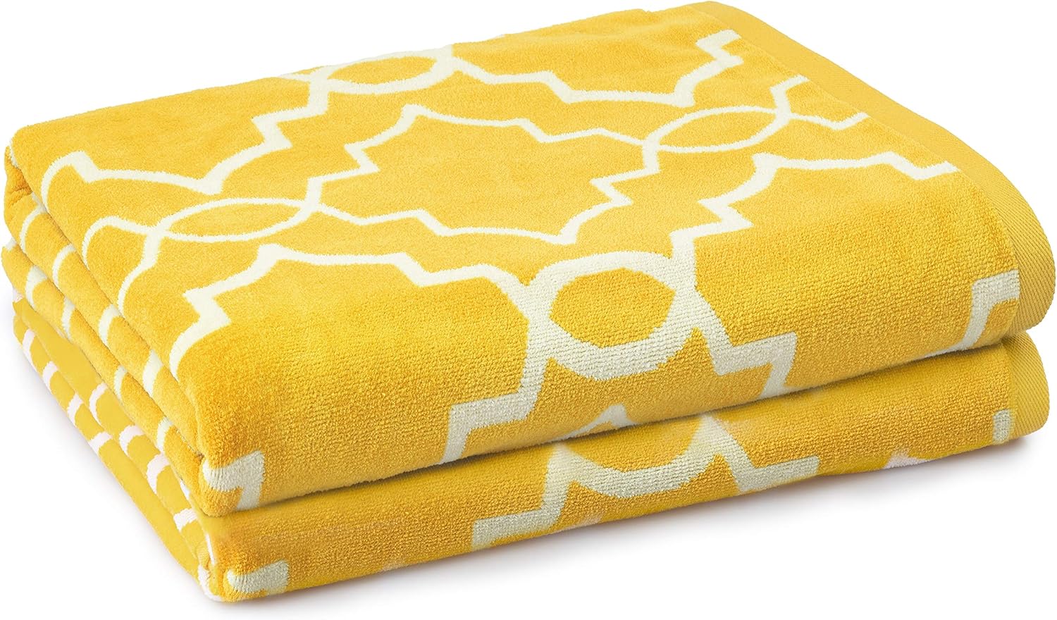 Welhome Jacquard Beach Towel - Set of 2-100% Turkish Cotton - Oversize Towels 40"x72" - Pool & Beach - Supersoft - Ultra Absorbent - Quick Dry - 450 GSM - Trellis - Yellow