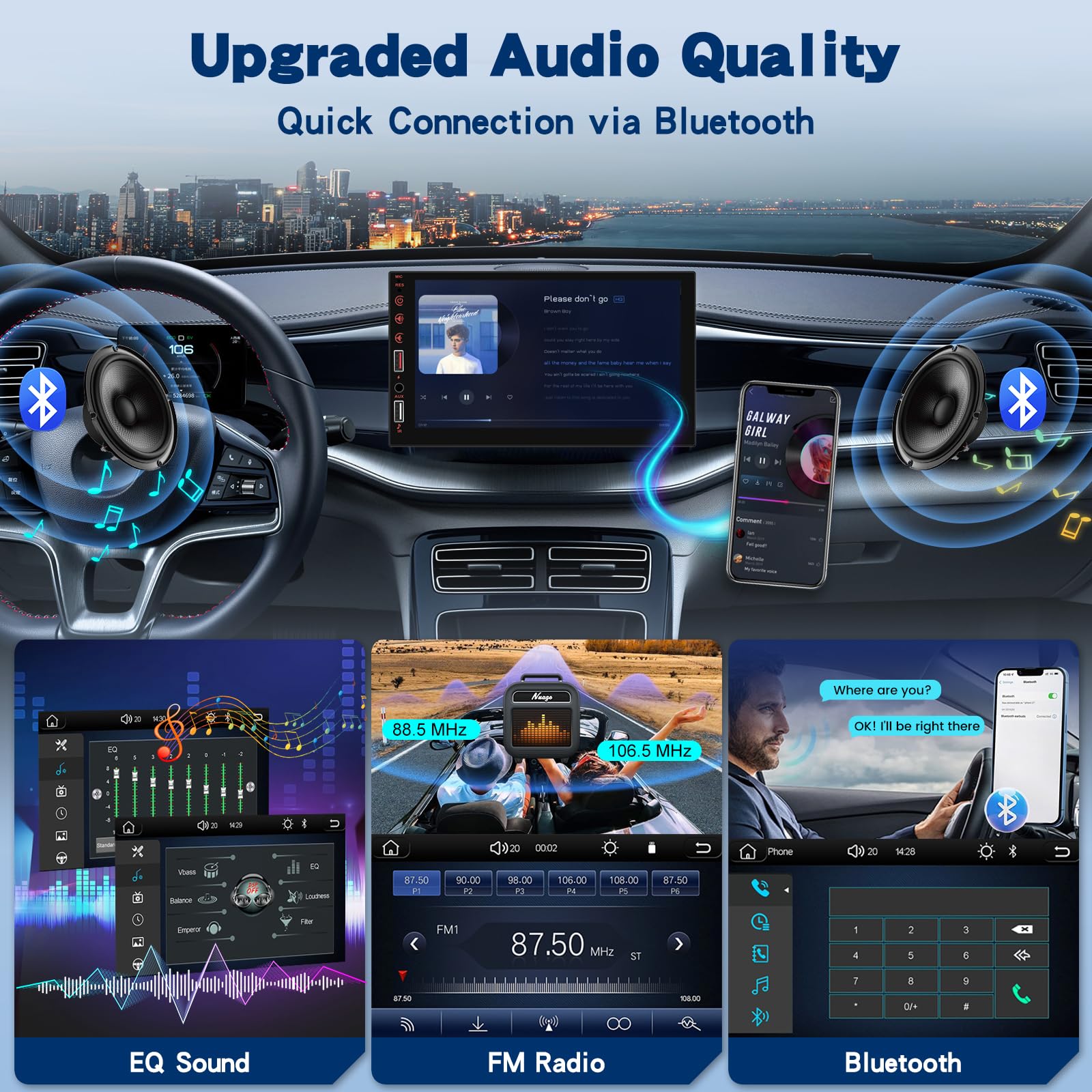 NHOPEEW Radio de Coche 2 DIN Compatible con Carplay inalámbrico y Android Auto - Radio de Pantalla táctil de 7 Pulgadas Compatible con Mirror Link Steer Wheel Control FM EQ + Cámara de Seguridad