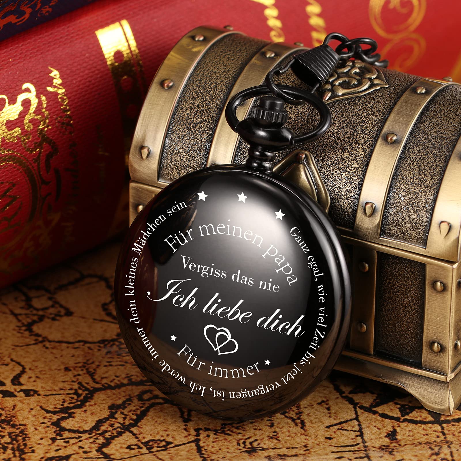 TREEWETO Herren Taschenuhr mit Gravur für den Vater, Vintage, Steampunk-Taschenuhren mit Kette für Herren, Vatertagsgeschenk, schönes Geschenk für Ihren Vater