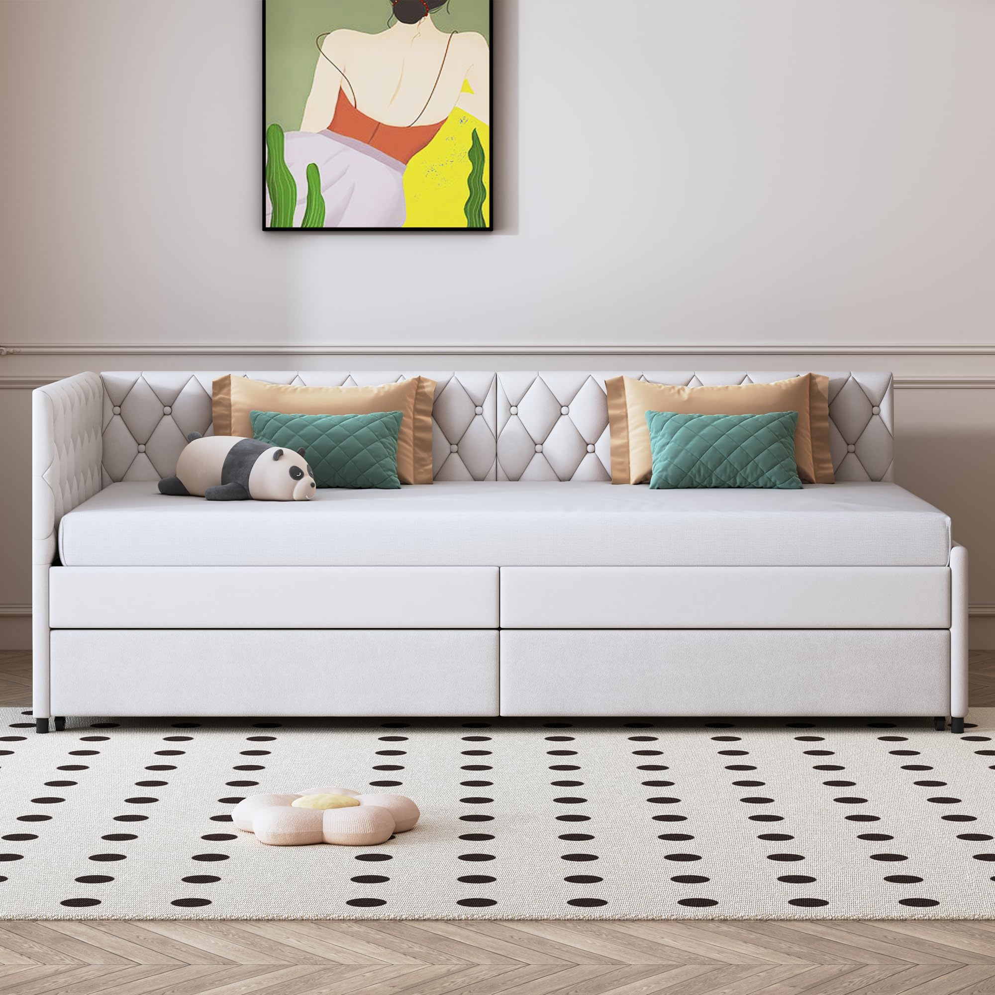 Sofá cama de 90 x 200 cm, sofá cama multifuncional con cama nido, sofá cama doble con somier, terciopelo, sin colchón (beige B, 90 x 200 cm)