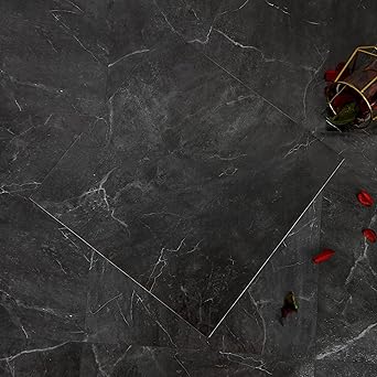 Peel and Stick Floor Tile, Black Grey Marble Vinyl Flooring, Durable and Waterproof for Update Bathroom Kitchen Basement, 11.8x11.8In, 10 PCS