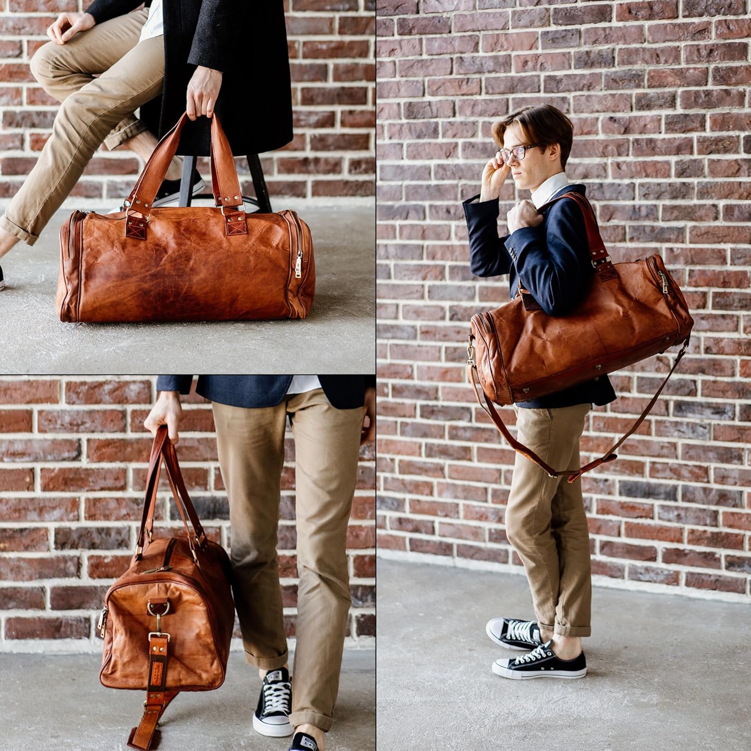 Berliner Bags Vintage Genuine Leather Duffle Bag Bergen for Travel or the Gym, Weekender, Travel Bag, Overnight Bag for Men and Women - Brown - Image 7