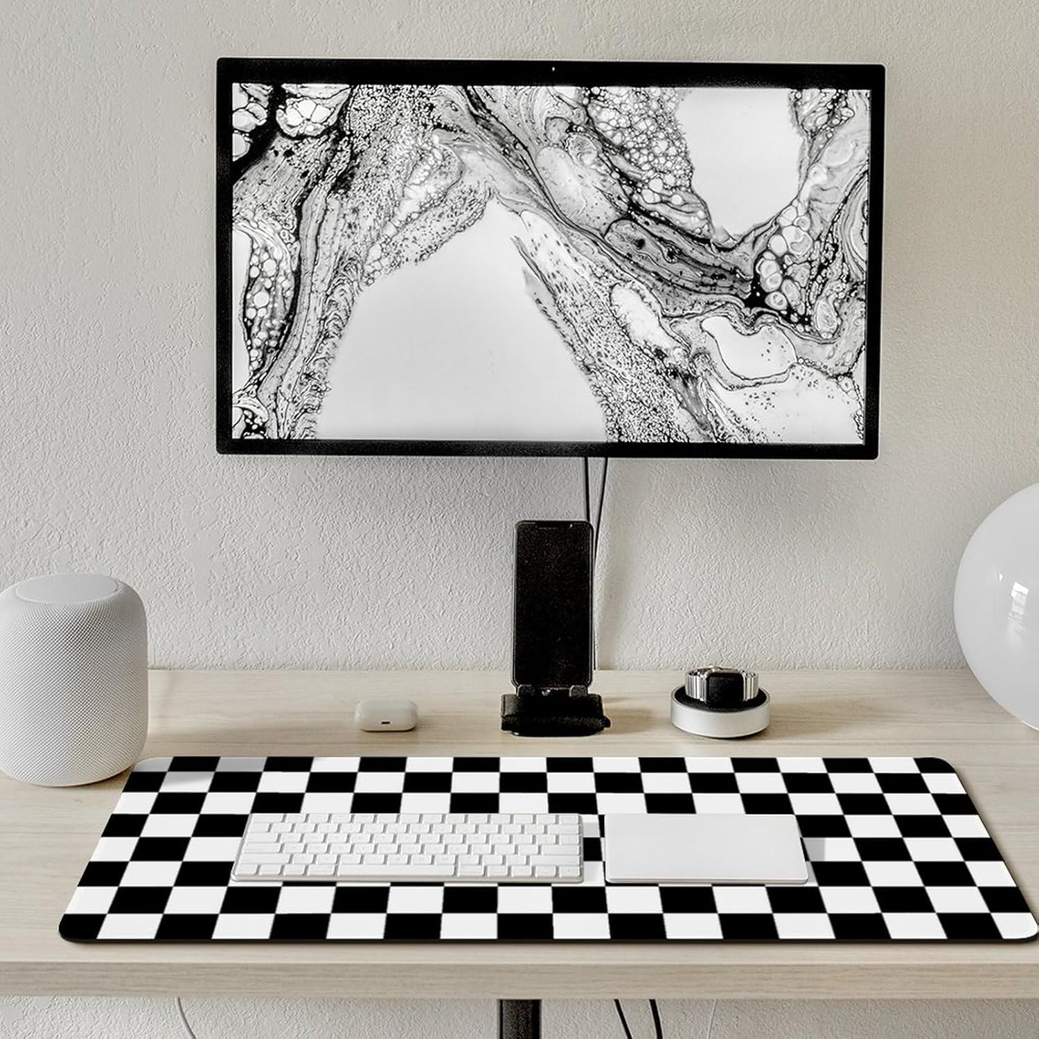 Large Mouse Pads Checkered Black and White Desk Mat Gaming Mousepad Non Slip Rubber Mouse Mat for Desk Keyboard, Wireless Mouse, Office Computer 16" x 36"