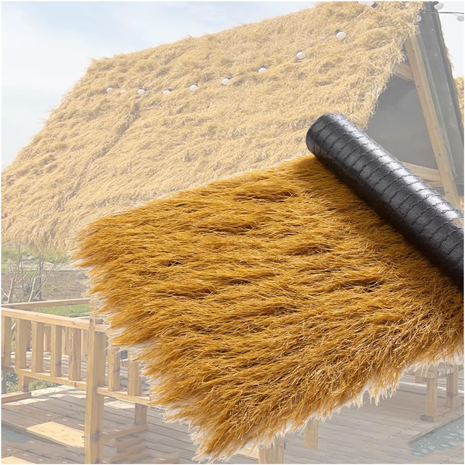 Artificial Thatch Grass Roll8x1m Fireproof PE Material Perfect for Decorative Backdrops Faux Hay Bales Thatch Roof for Outdoor Events Yellow