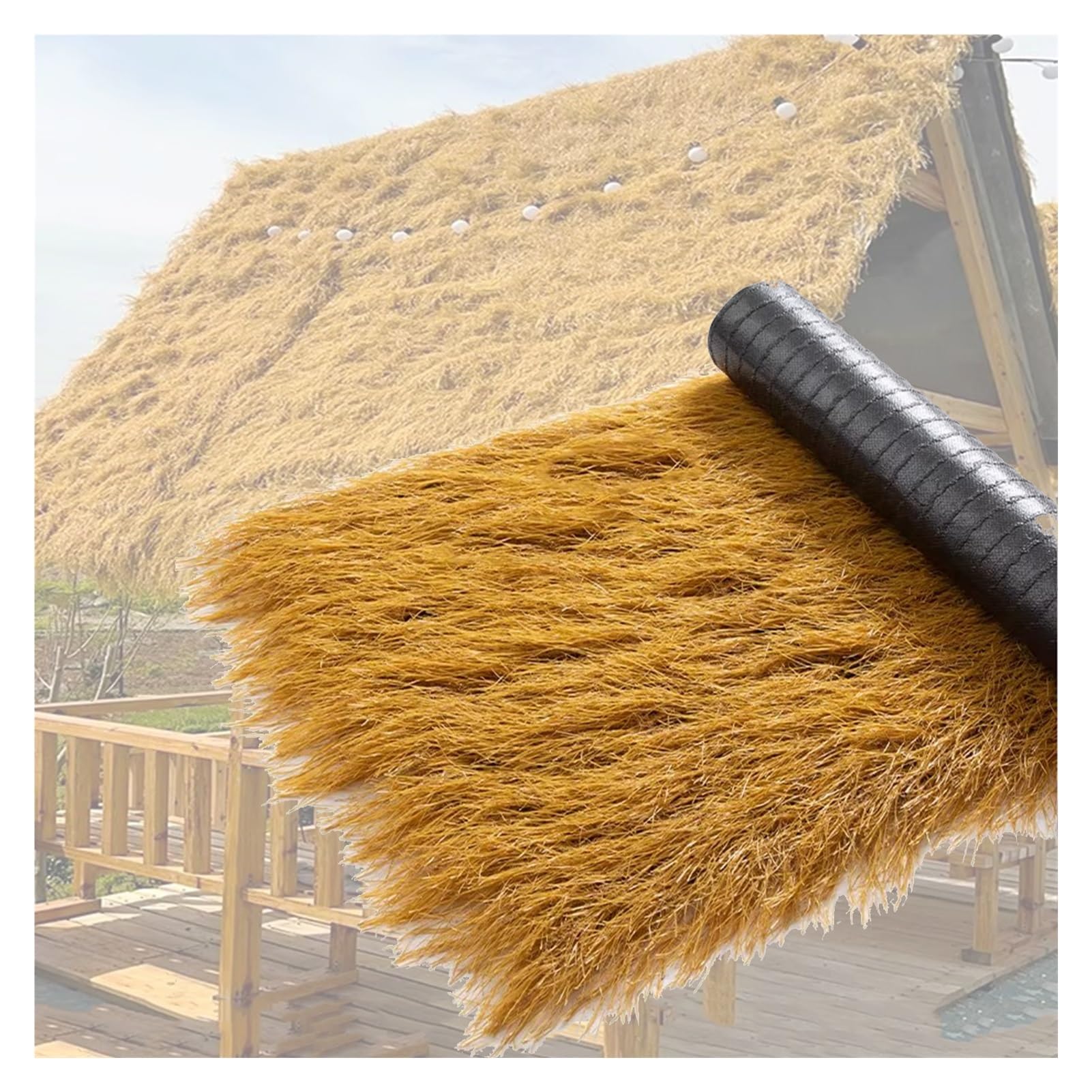 Artificial Thatch Grass Roll24x1m Fireproof PE Material Fake Thatch for Decorations Hay Bales Backdrop Durable Yellow Thatch Roof for Outdoor Events