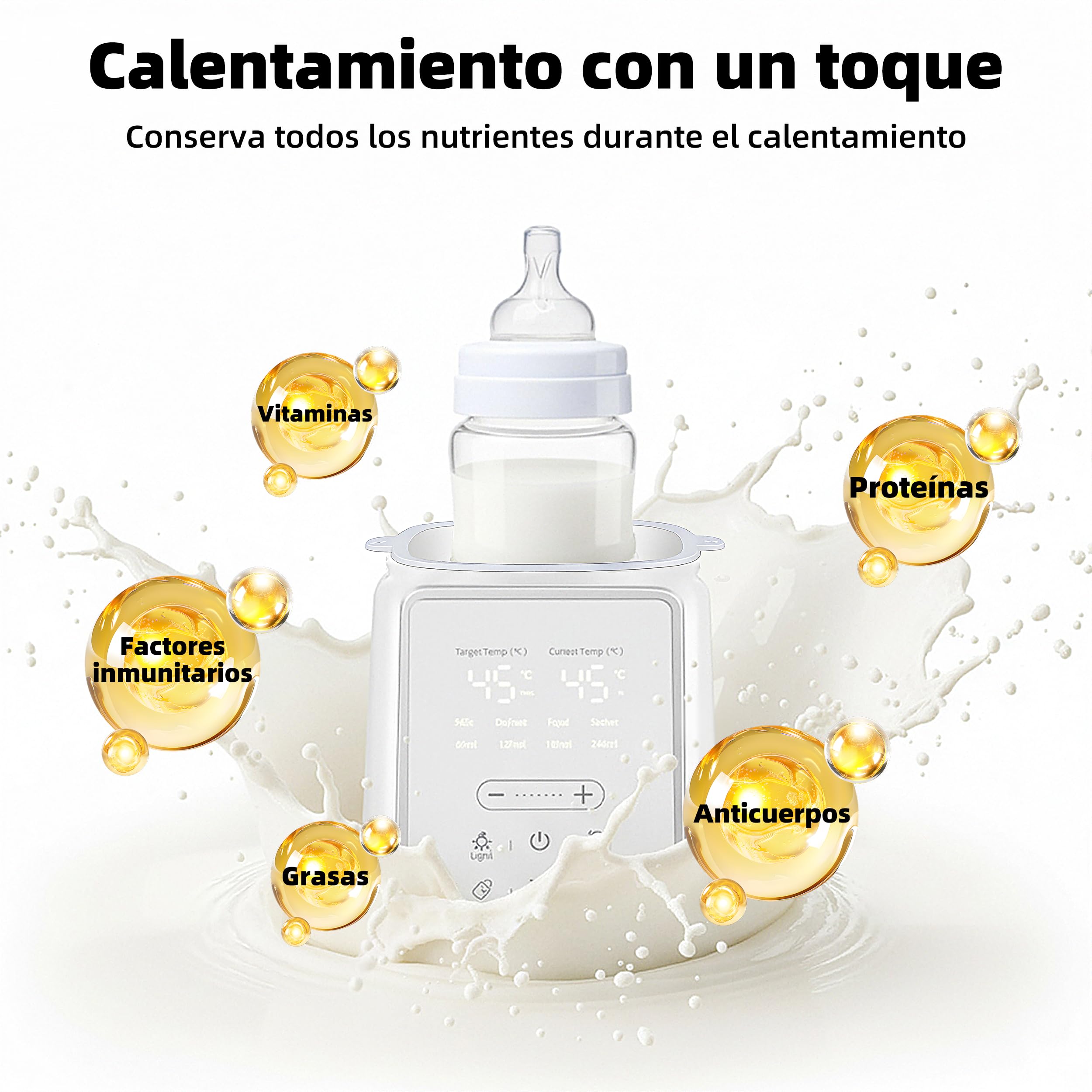 Calentador de Biberones 8 en 1 Inteligente de Temperatura, para Leche Materna/Fórmula, Combina Calentamiento, Esterilización, Protección contra Sobrecalentamiento y Función de Mantenimiento de Calor
