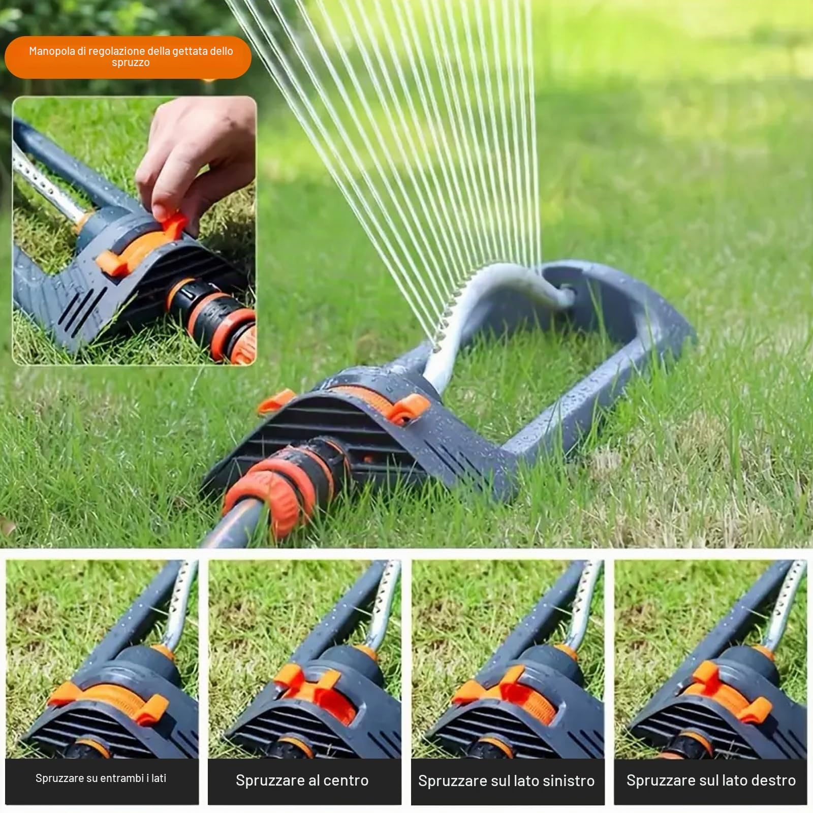Nikou Irrigatore Oscillante, Irrigatore da Giardino Oscillante Automatico Rettangolare a 19 Fori, per Giardino Prato Parco Cortile (Gamba Curva)