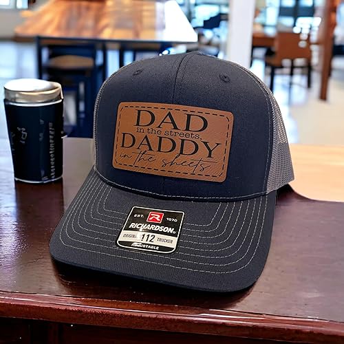 Miniatura 3 de Dad In The Streets Daddy In The Sheets Hat Mens Funny Dad Baseball Cap (NavyCharcoal with Rawhide Patch)