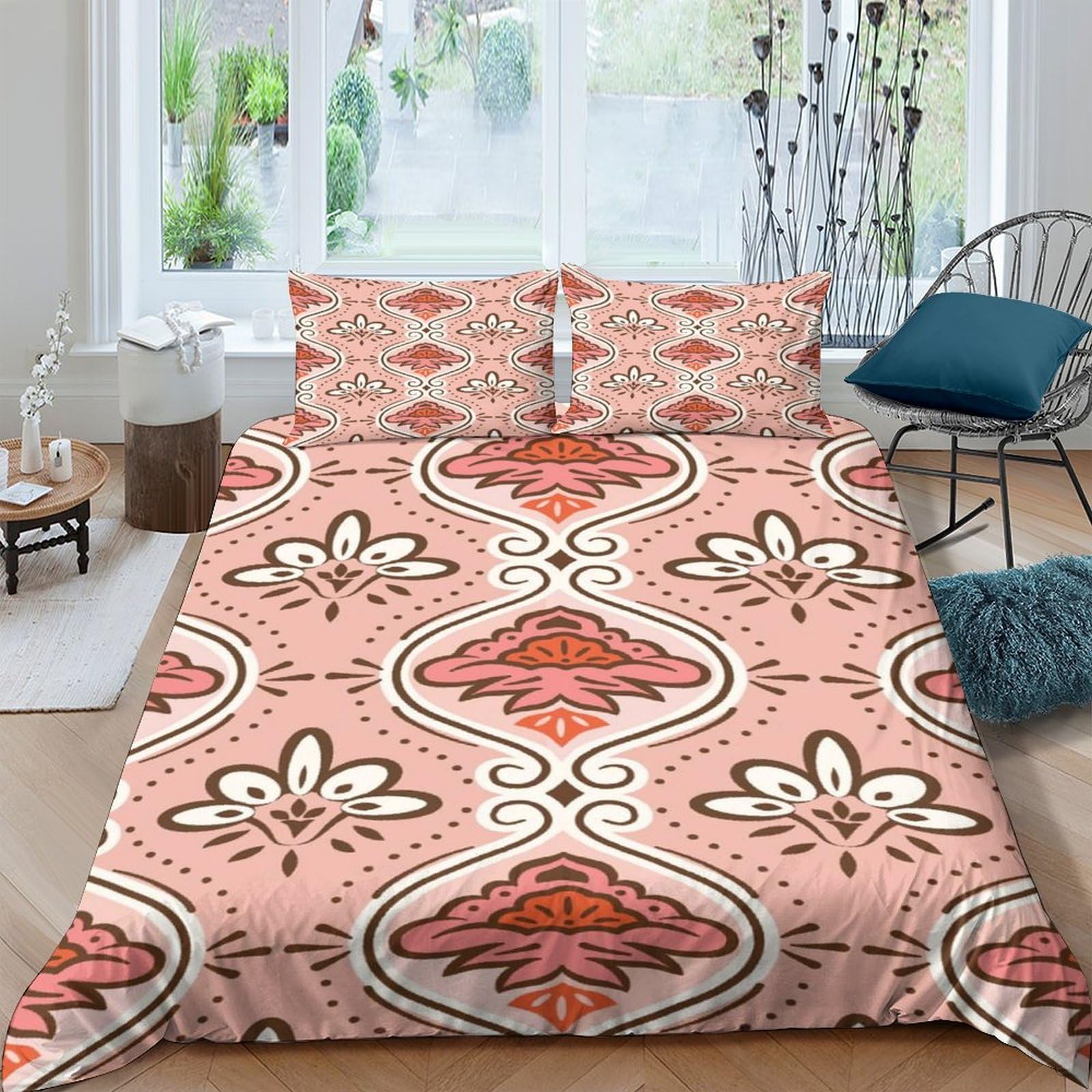 Ctjqhvkz Style-6 3D Printed Boho Floral Fitted Sheet Microfiber Soft Pink Moroccan Mattress Cover For Bedroom Guest Room Decor Single（135X200cm）