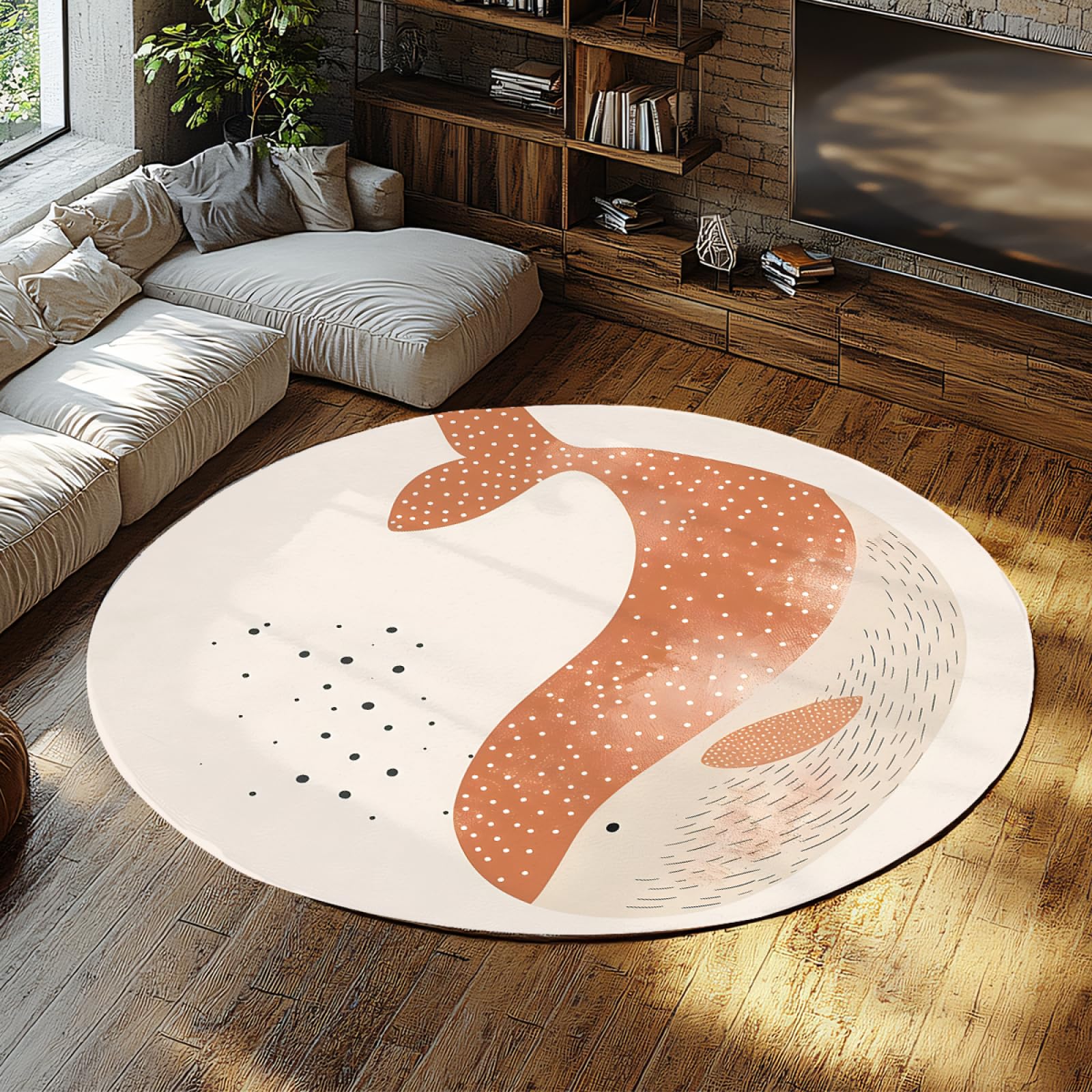 Tapis Ronds de Style Dessin animé 100cm Vie Marine Mignon Motif Baleine Lavable antidérapant Pliable Mince Cercle Tapis pour canapé Salle à Manger