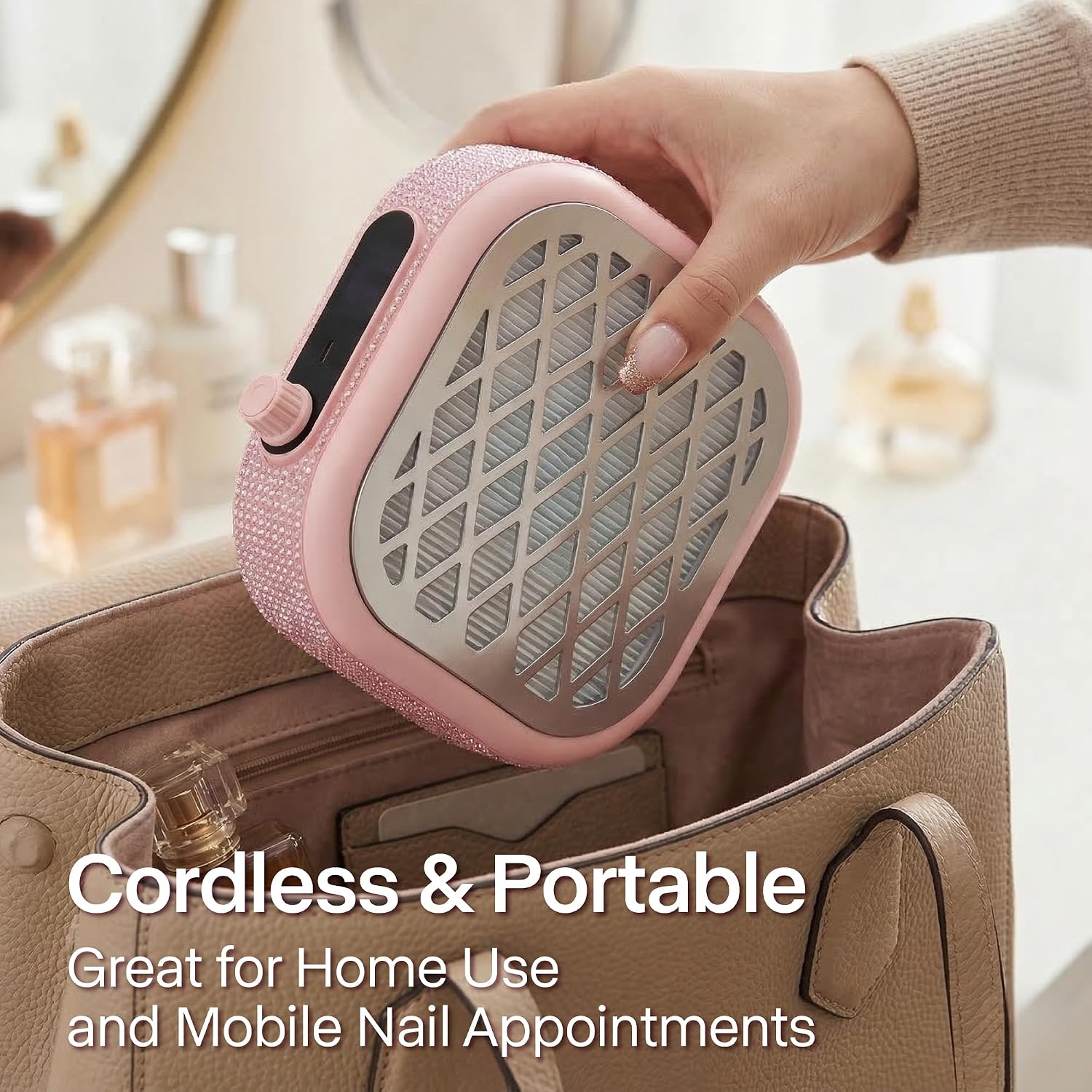 NOVAL Portable Cordless Nail Dust Collector, Mini Rechargeable Vacuum for Acrylic Manicure, Removable Filter, 30W Pink Design for Home Station & Mobile Tech